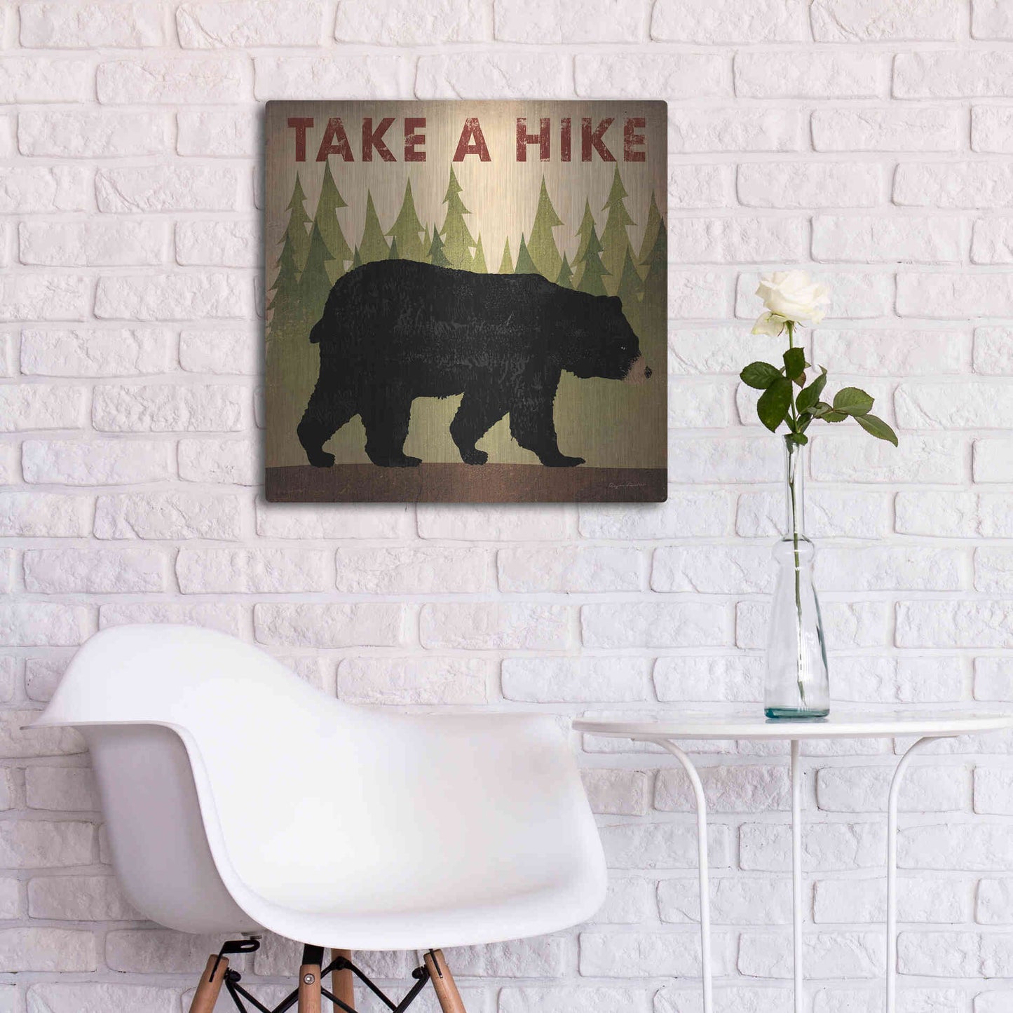 Luxe Metal Art 'Take A Hike Black Bear' by Ryan Fowler, Metal Wall Art,24x24