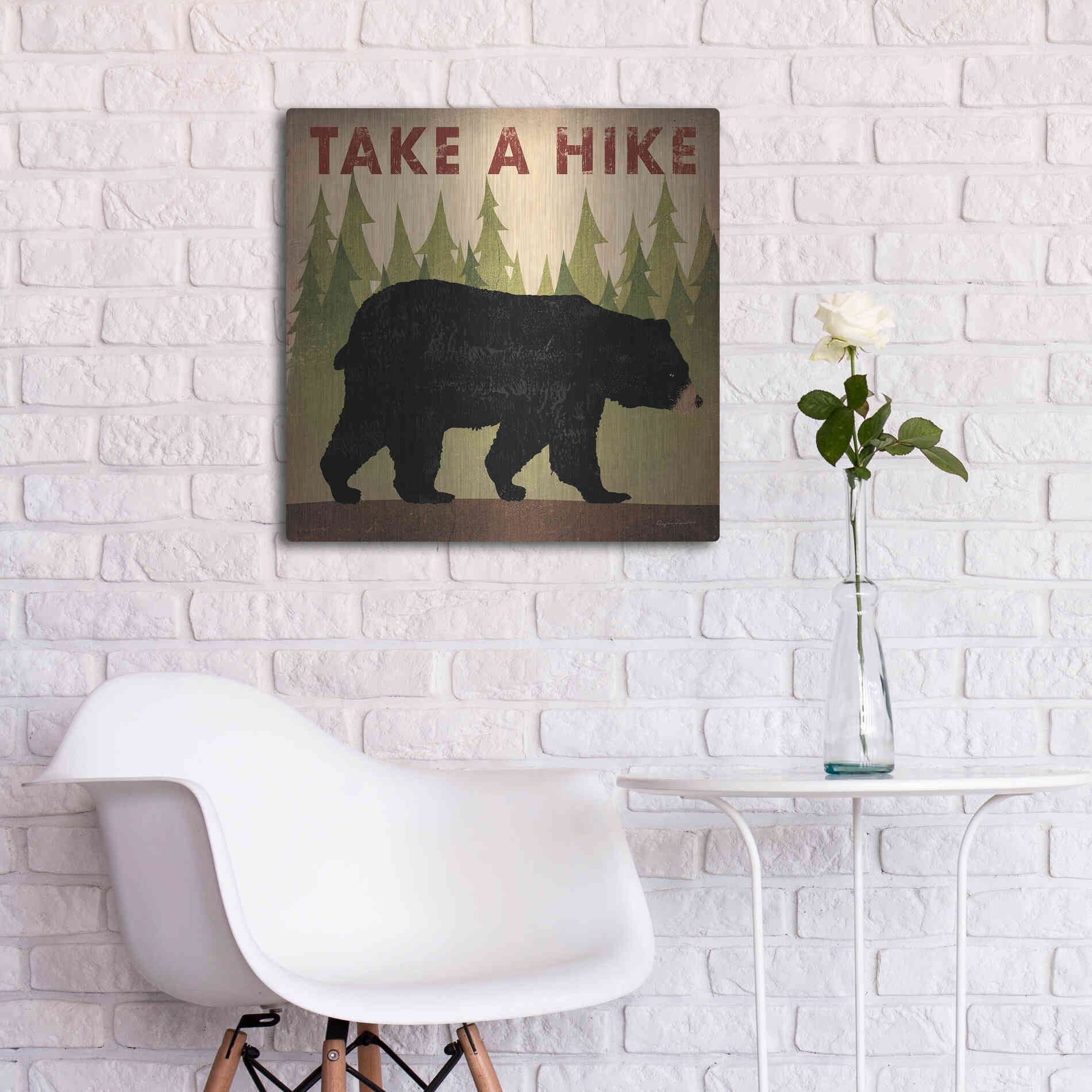 Luxe Metal Art 'Take A Hike Black Bear' by Ryan Fowler, Metal Wall Art,24x24