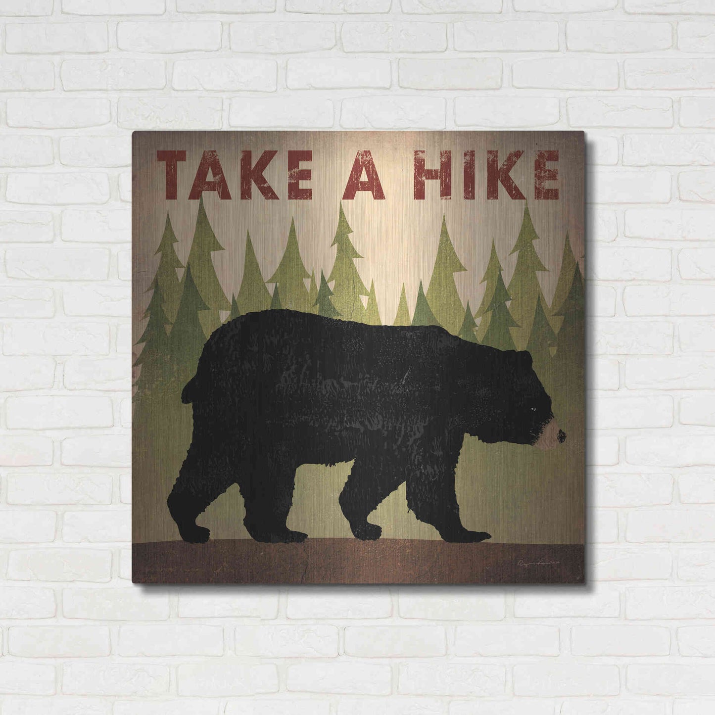 Luxe Metal Art 'Take A Hike Black Bear' by Ryan Fowler, Metal Wall Art,36x36