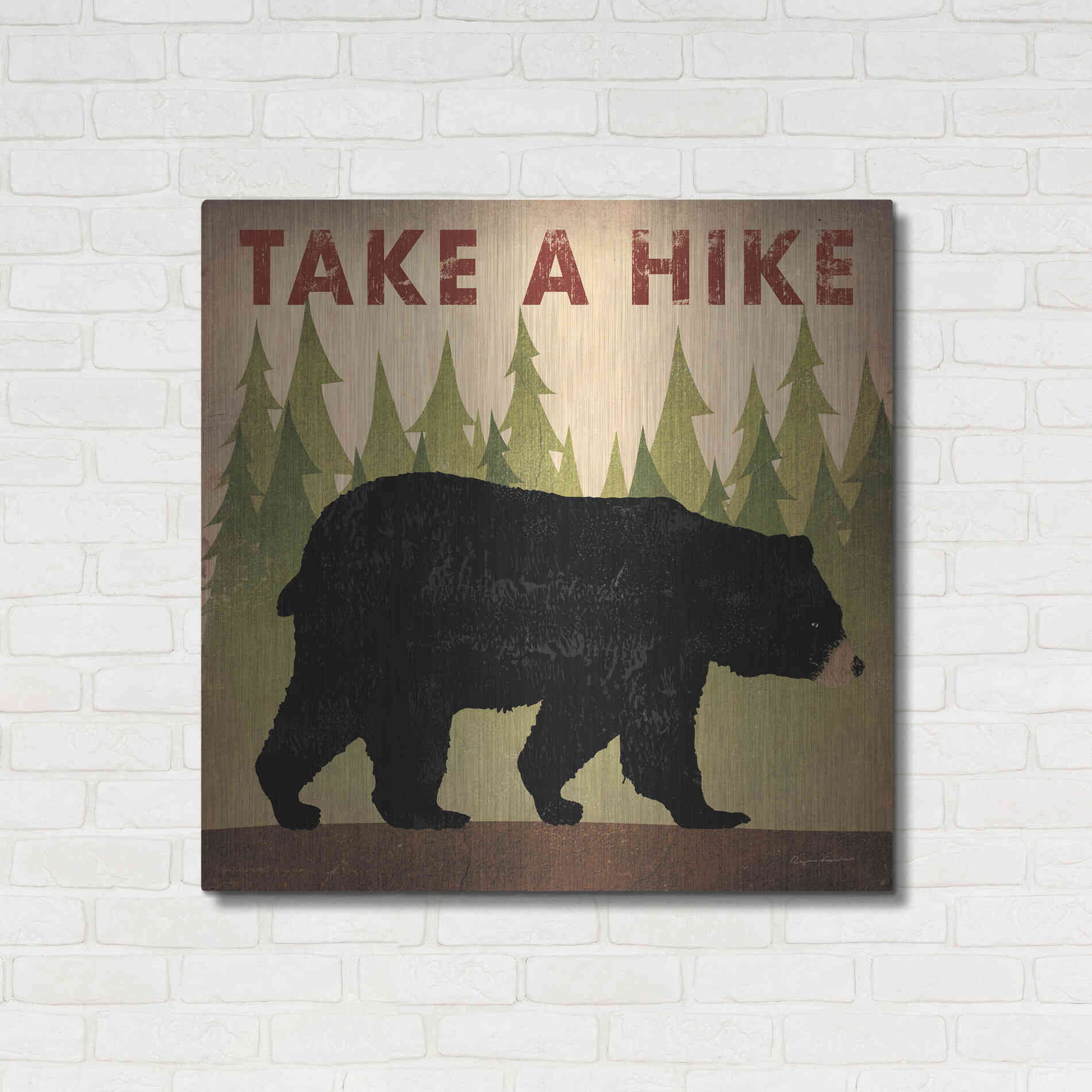 Luxe Metal Art 'Take A Hike Black Bear' by Ryan Fowler, Metal Wall Art,36x36
