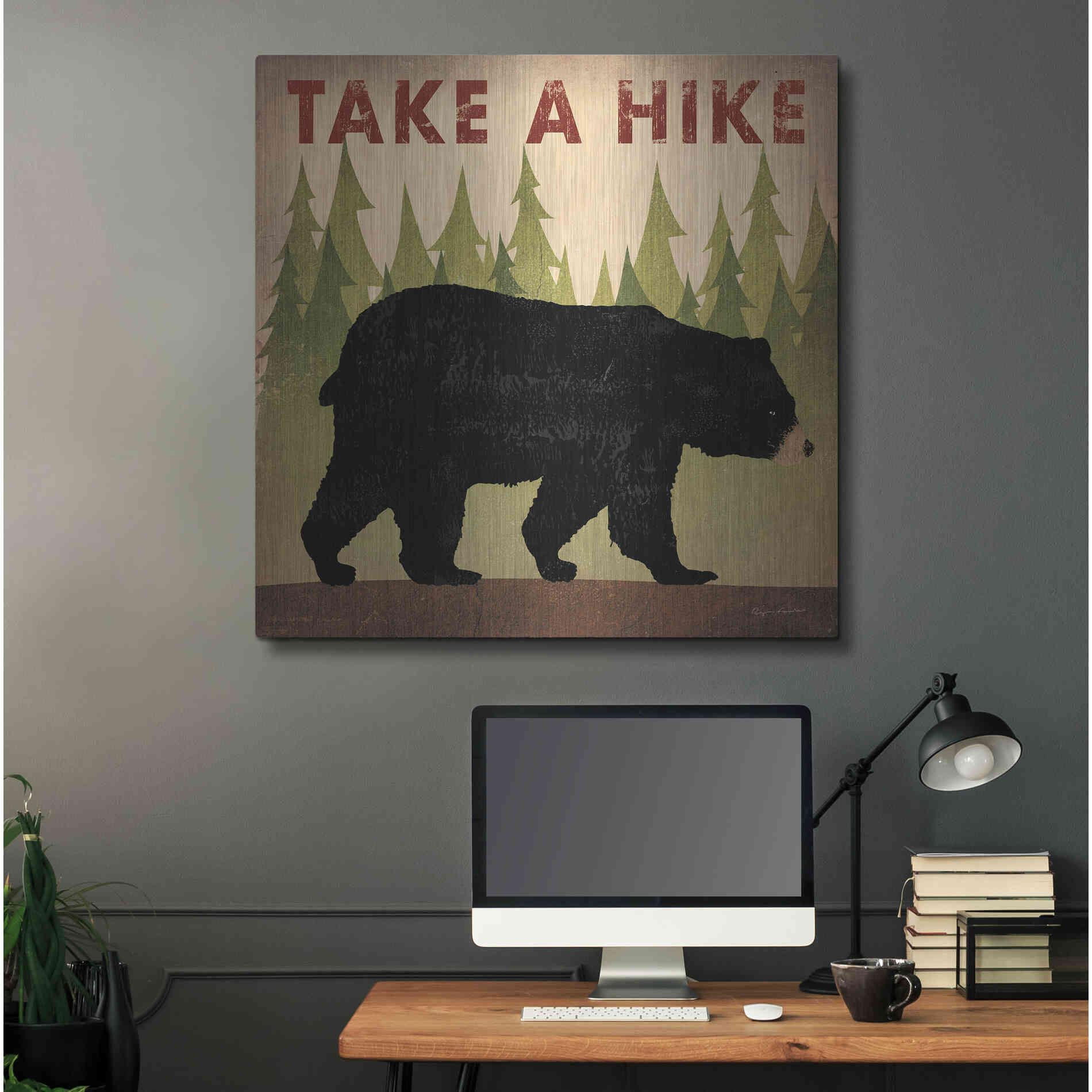 Luxe Metal Art 'Take A Hike Black Bear' by Ryan Fowler, Metal Wall Art,36x36