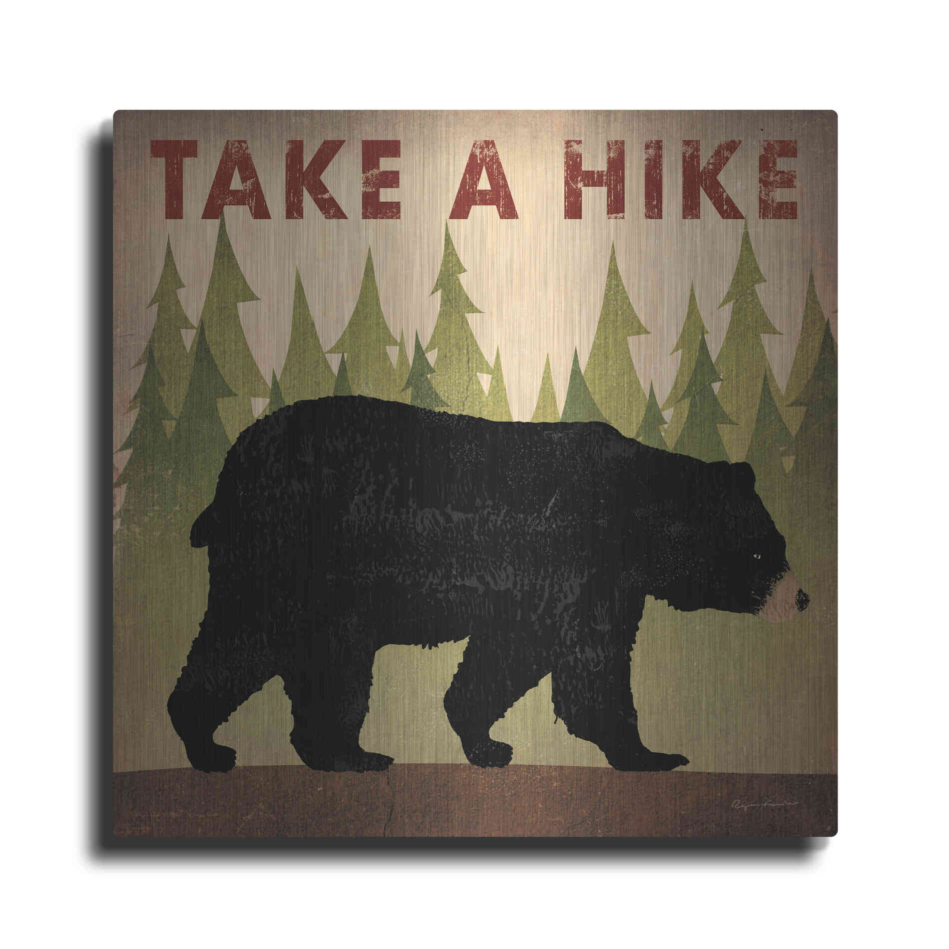 Luxe Metal Art 'Take A Hike Black Bear' by Ryan Fowler, Metal Wall Art