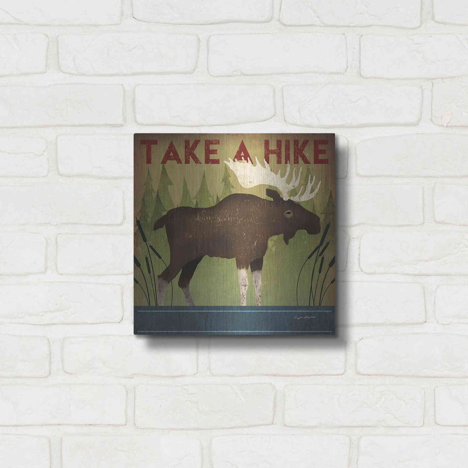 Luxe Metal Art 'Take A Hike Moose' by Ryan Fowler, Metal Wall Art,12x12