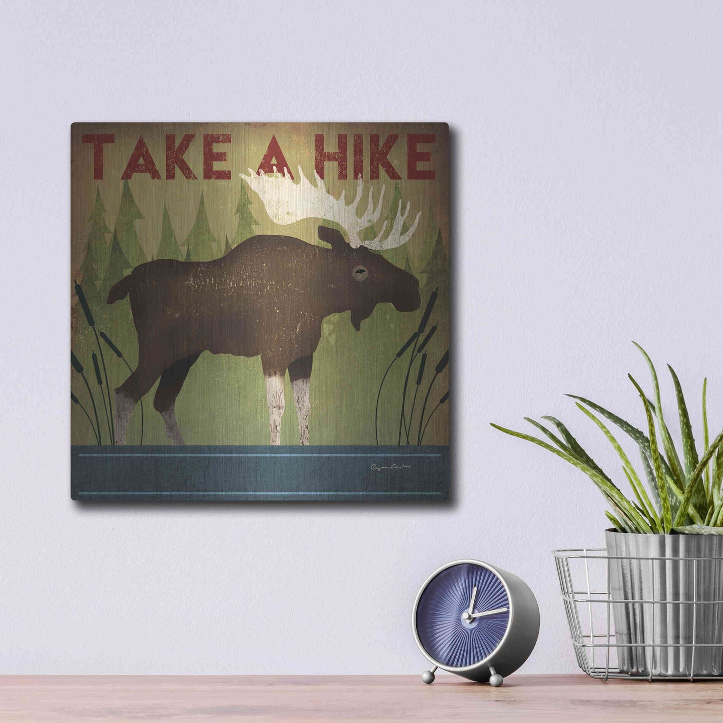 Luxe Metal Art 'Take A Hike Moose' by Ryan Fowler, Metal Wall Art,12x12