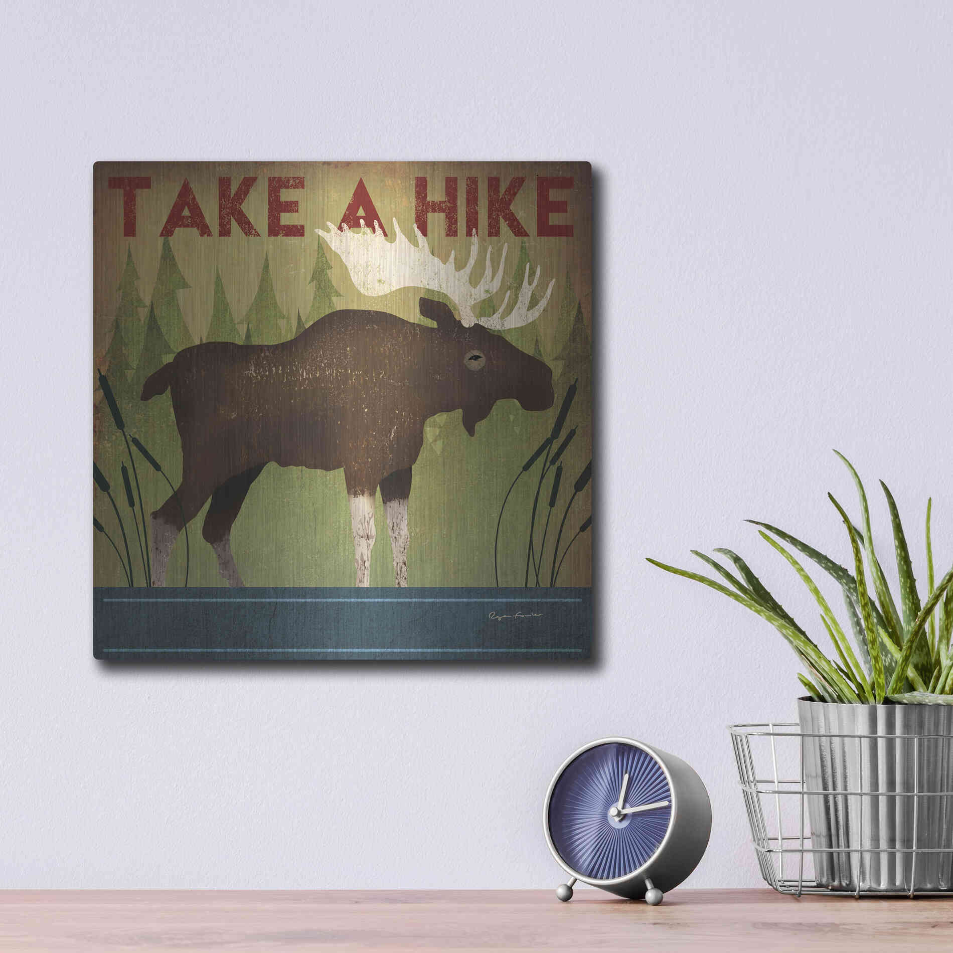 Luxe Metal Art 'Take A Hike Moose' by Ryan Fowler, Metal Wall Art,12x12
