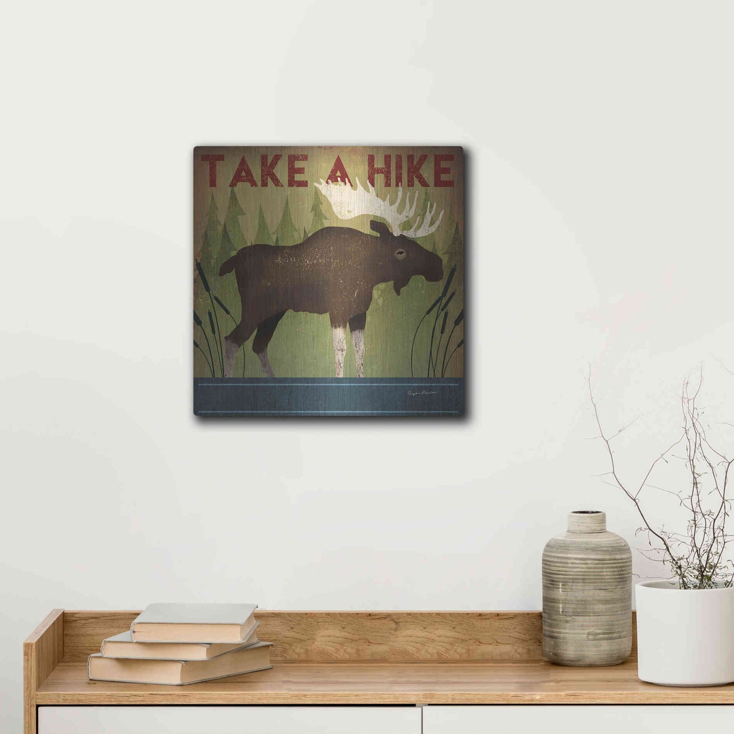 Luxe Metal Art 'Take A Hike Moose' by Ryan Fowler, Metal Wall Art,12x12