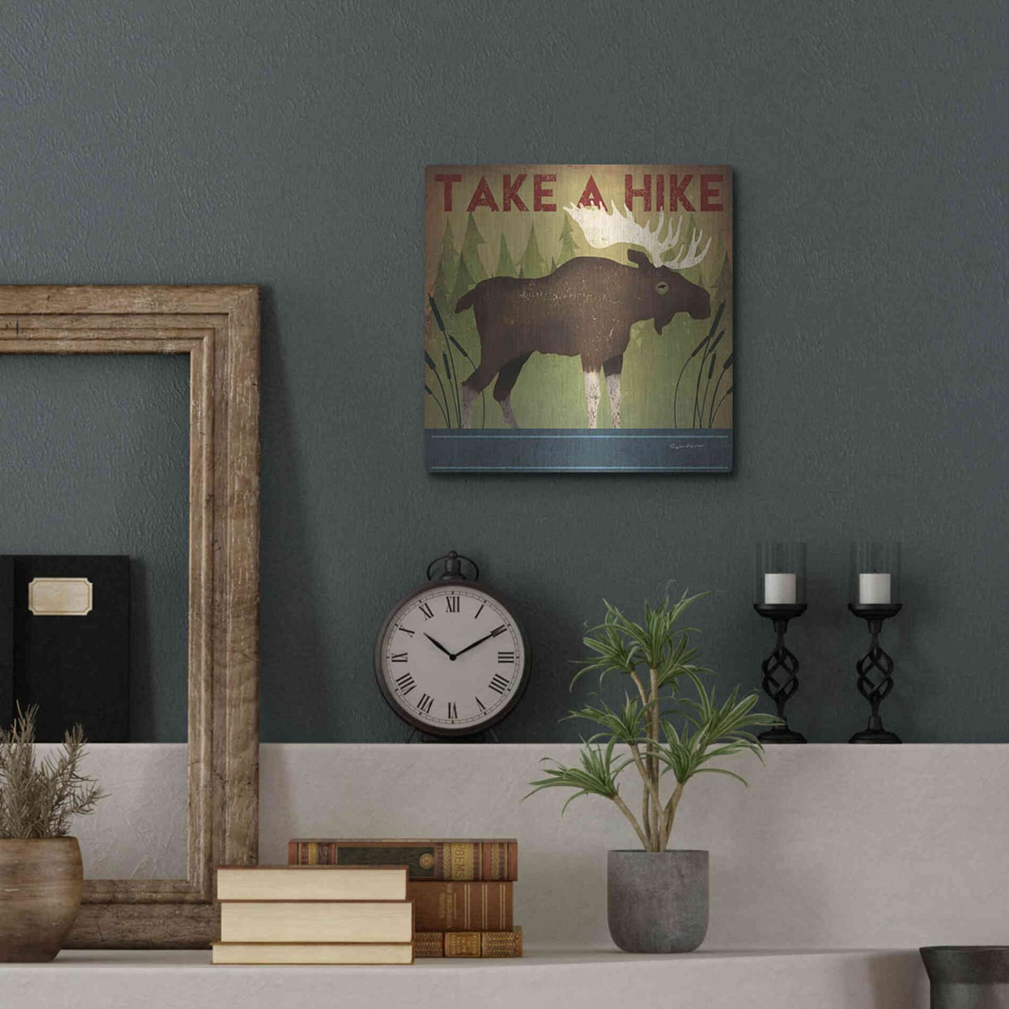 Luxe Metal Art 'Take A Hike Moose' by Ryan Fowler, Metal Wall Art,12x12