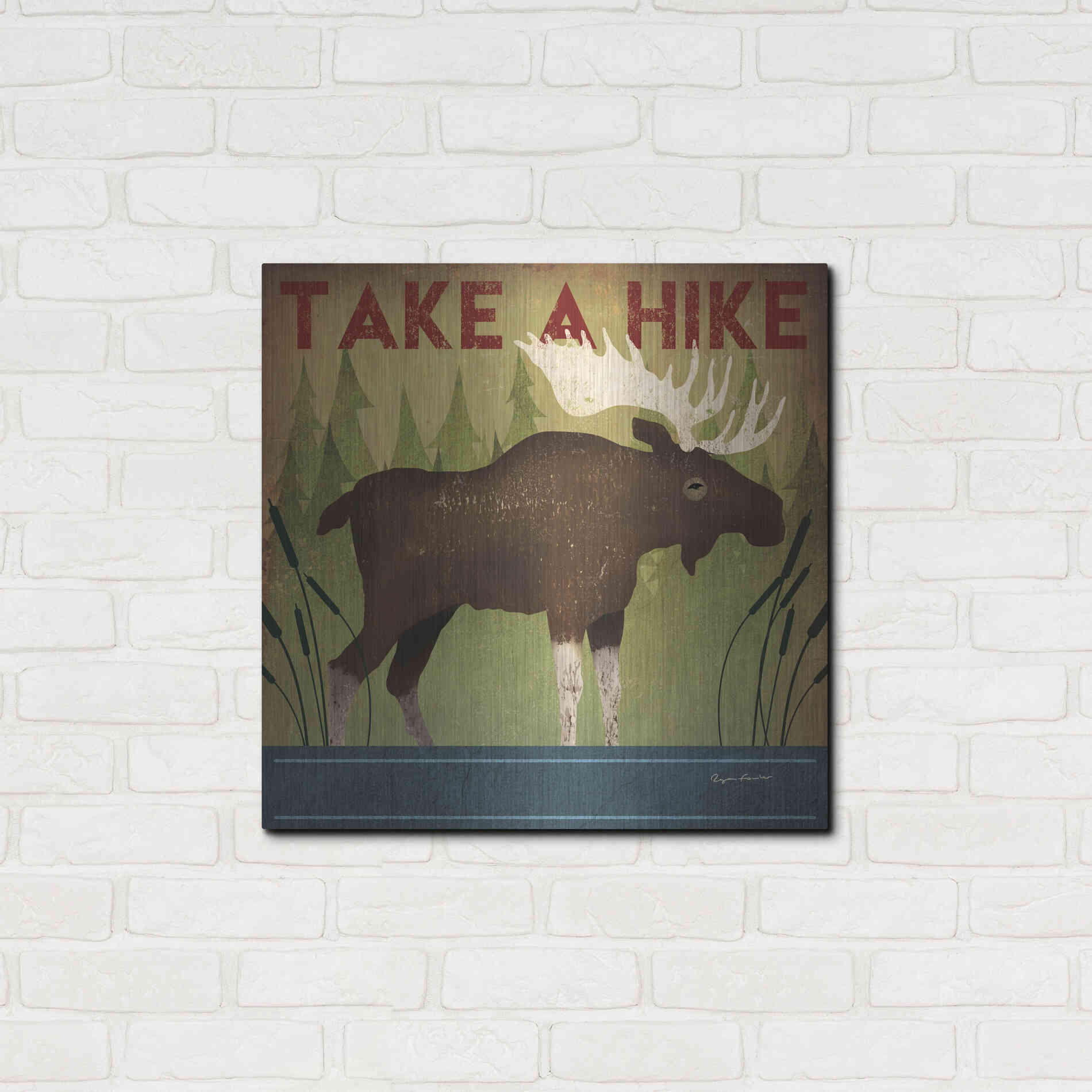 Luxe Metal Art 'Take A Hike Moose' by Ryan Fowler, Metal Wall Art,24x24