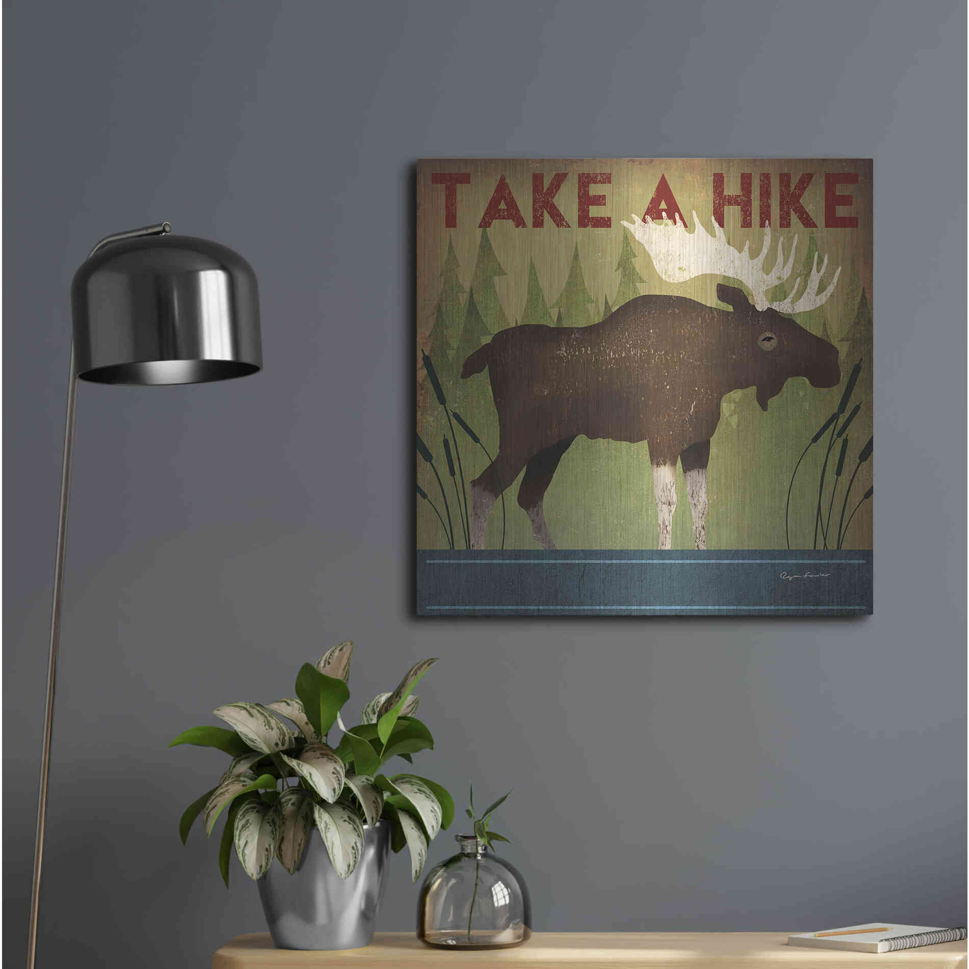 Luxe Metal Art 'Take A Hike Moose' by Ryan Fowler, Metal Wall Art,24x24