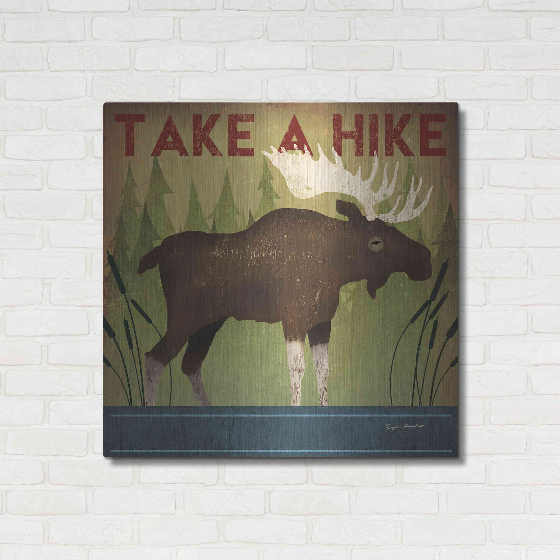 Luxe Metal Art 'Take A Hike Moose' by Ryan Fowler, Metal Wall Art,36x36