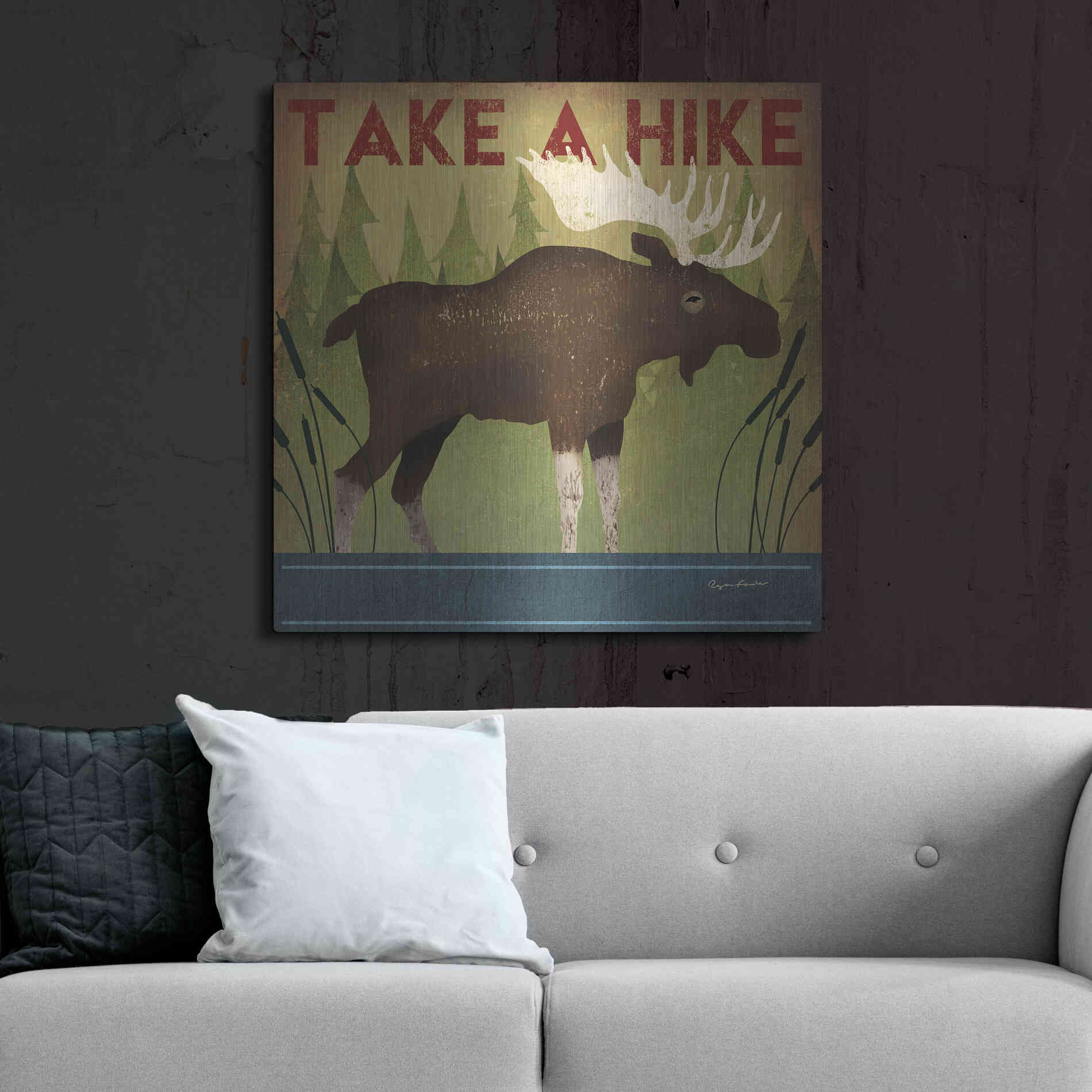 Luxe Metal Art 'Take A Hike Moose' by Ryan Fowler, Metal Wall Art,36x36