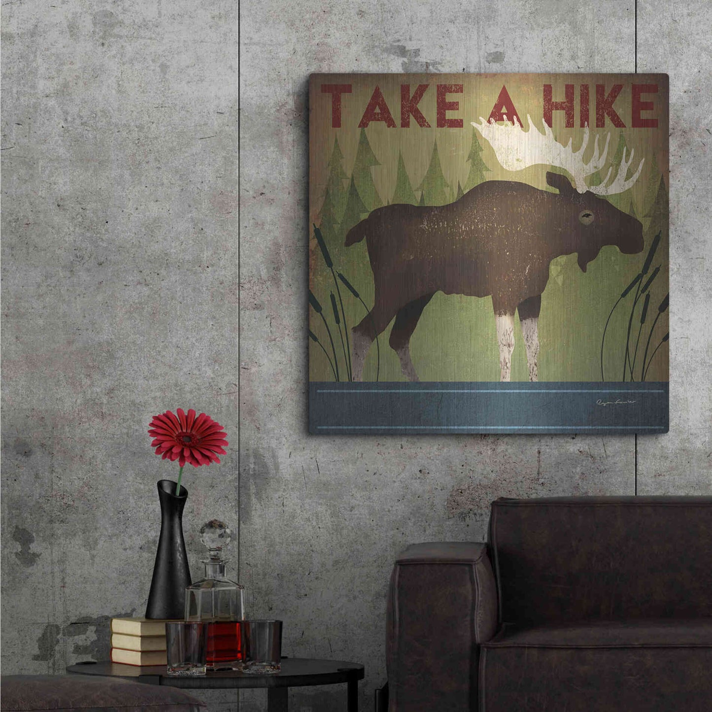 Luxe Metal Art 'Take A Hike Moose' by Ryan Fowler, Metal Wall Art,36x36