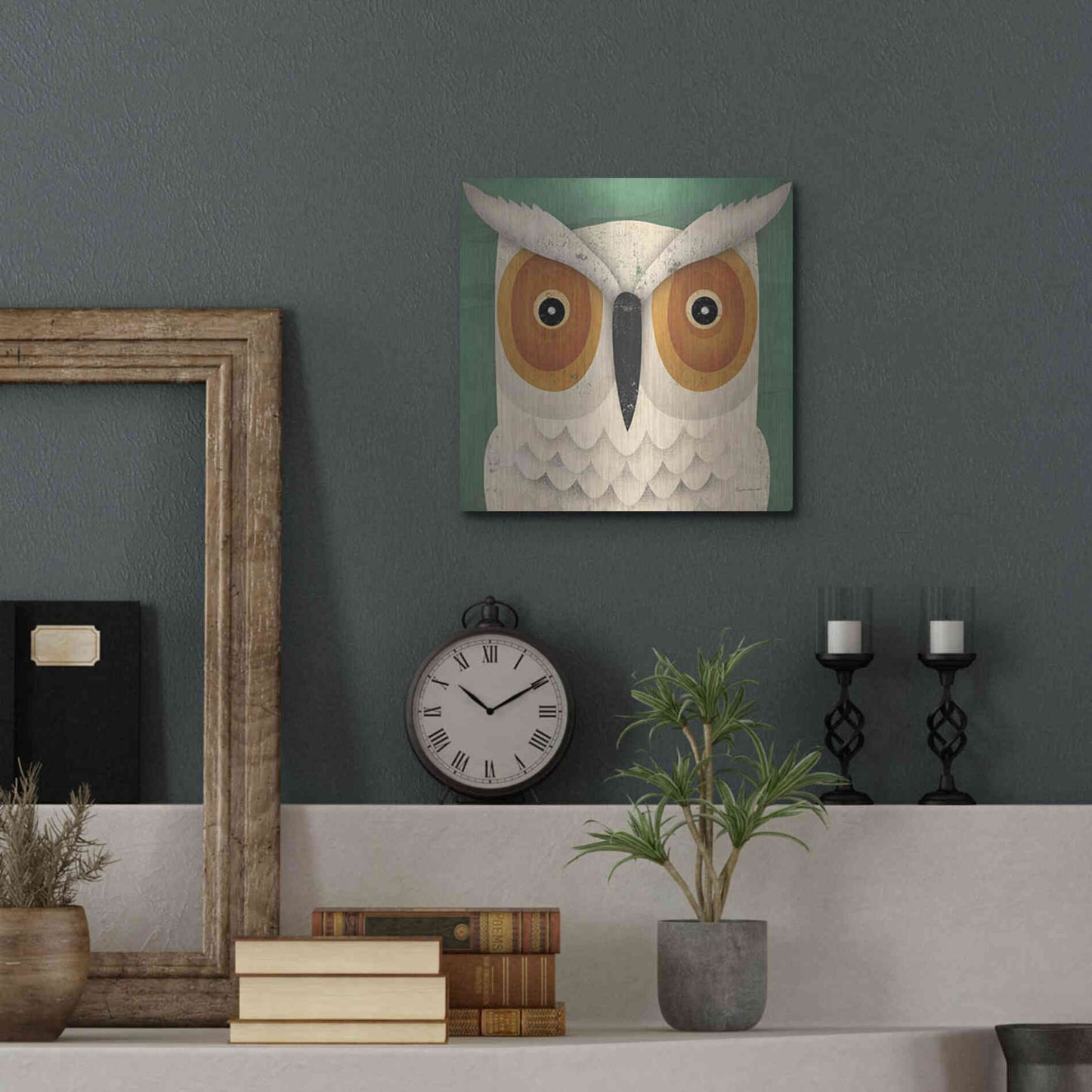 Luxe Metal Art 'White Owl' by Ryan Fowler, Metal Wall Art,12x12