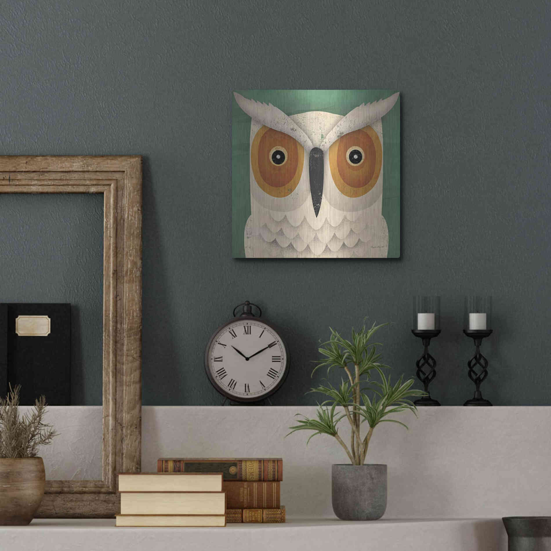 Luxe Metal Art 'White Owl' by Ryan Fowler, Metal Wall Art,12x12