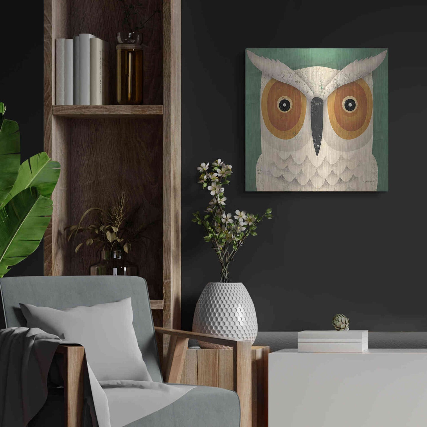 Luxe Metal Art 'White Owl' by Ryan Fowler, Metal Wall Art,24x24