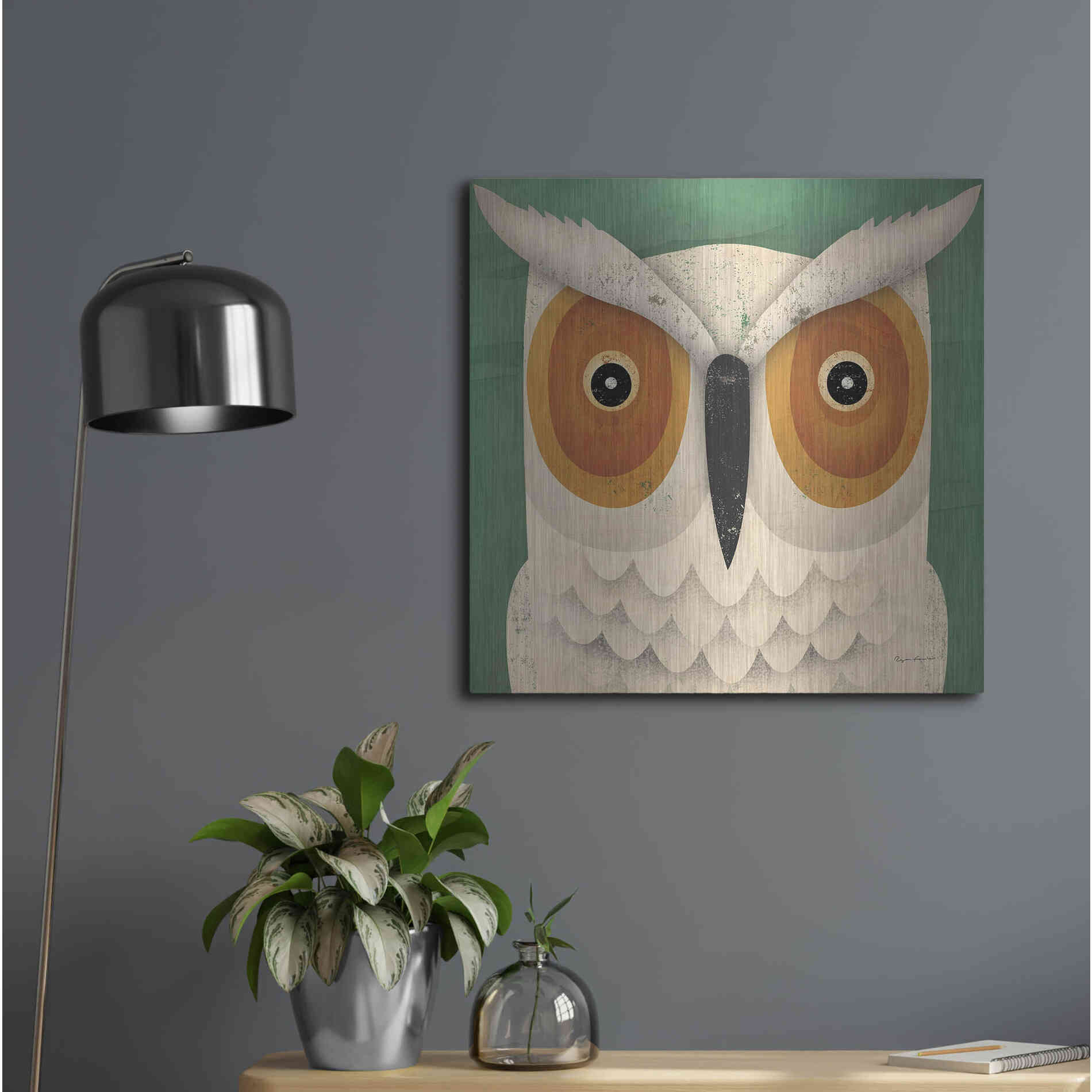 Luxe Metal Art 'White Owl' by Ryan Fowler, Metal Wall Art,24x24
