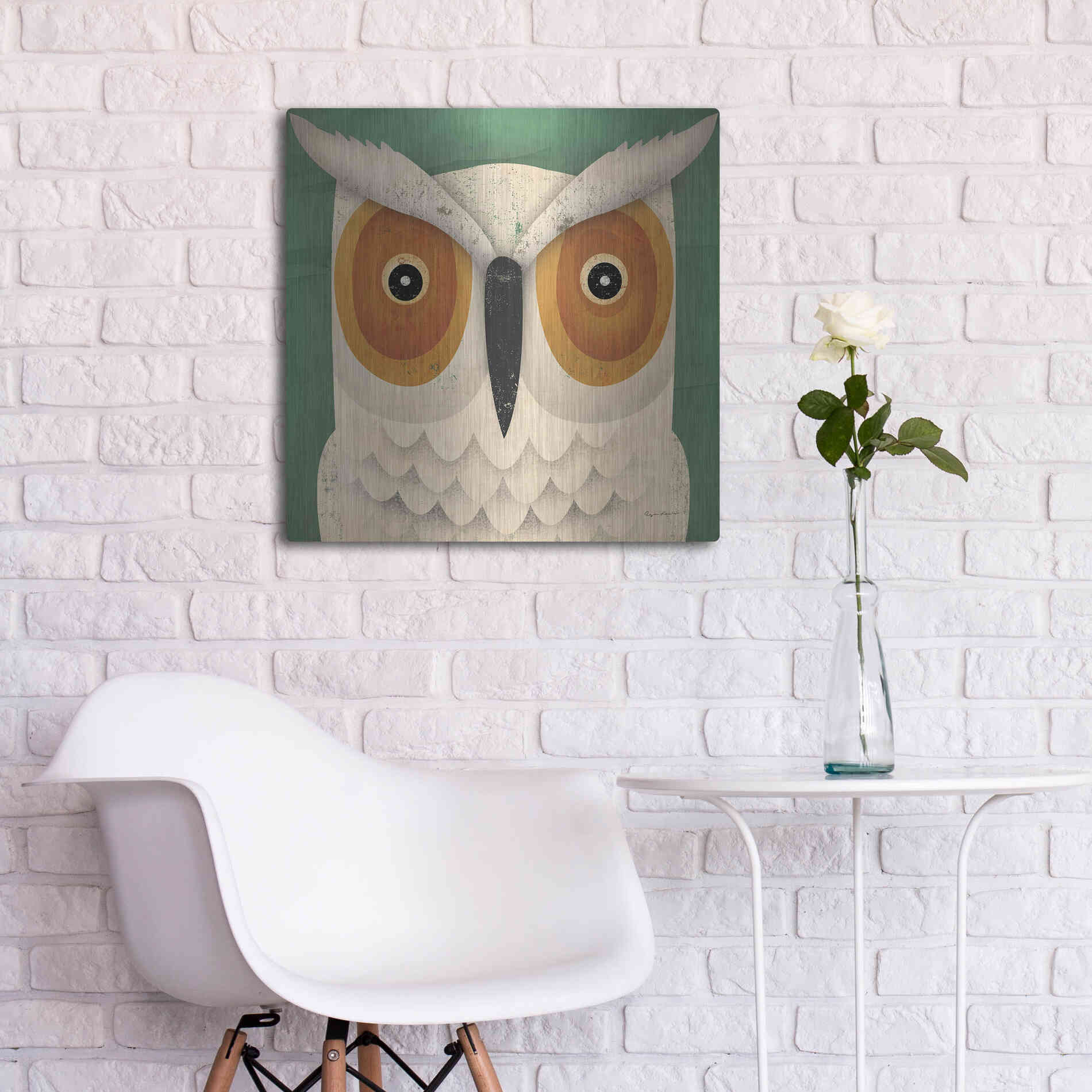 Luxe Metal Art 'White Owl' by Ryan Fowler, Metal Wall Art,24x24
