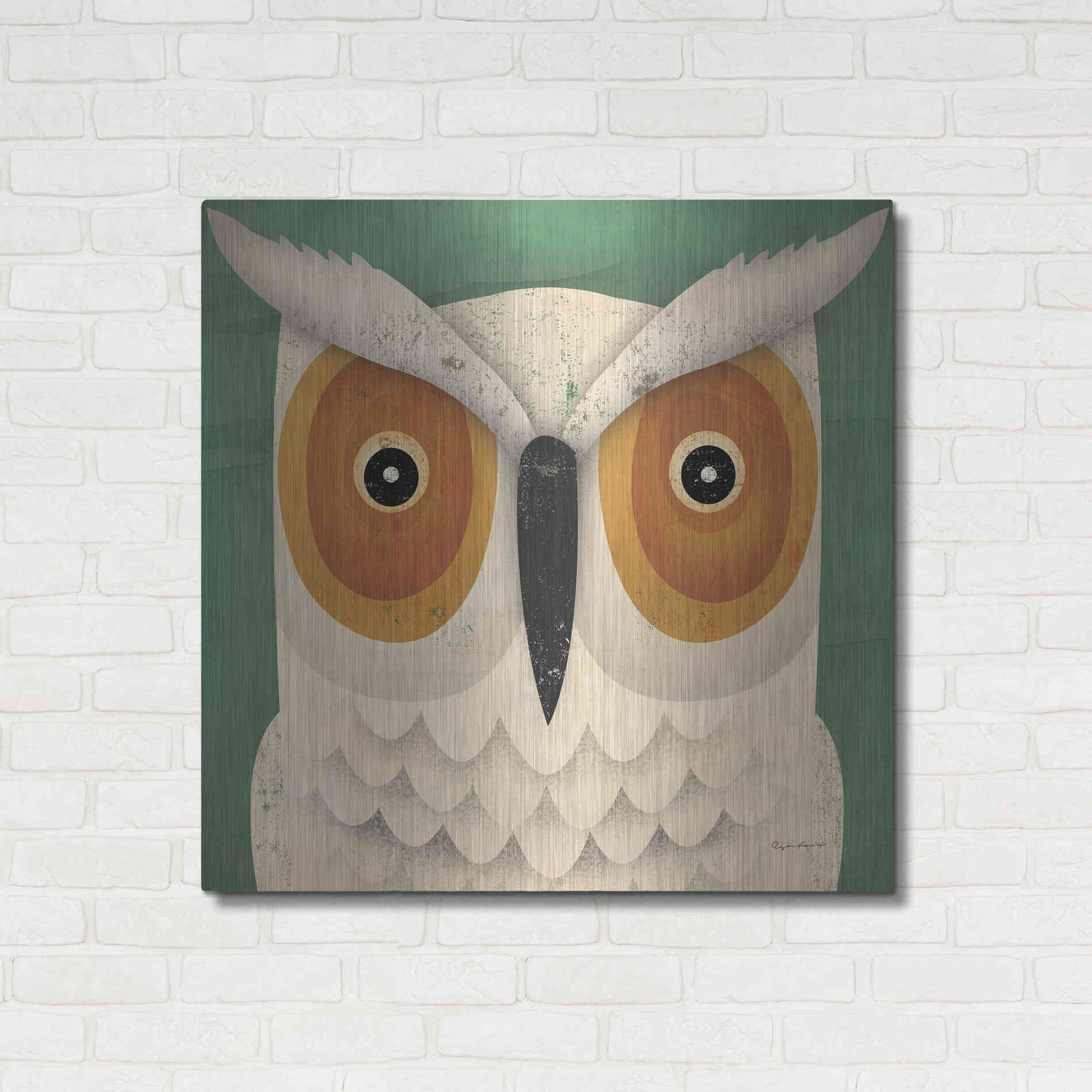 Luxe Metal Art 'White Owl' by Ryan Fowler, Metal Wall Art,36x36