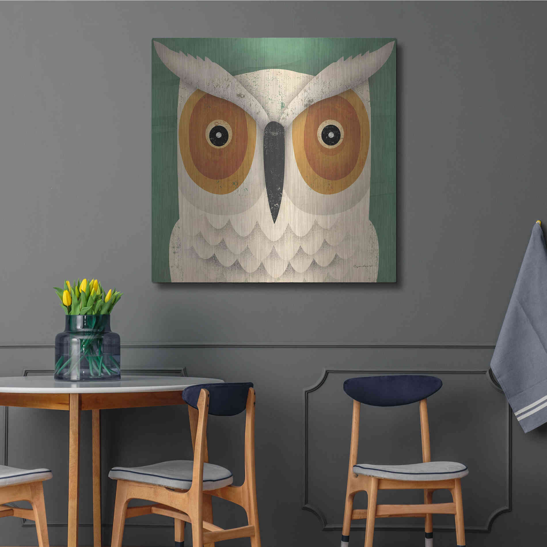 Luxe Metal Art 'White Owl' by Ryan Fowler, Metal Wall Art,36x36
