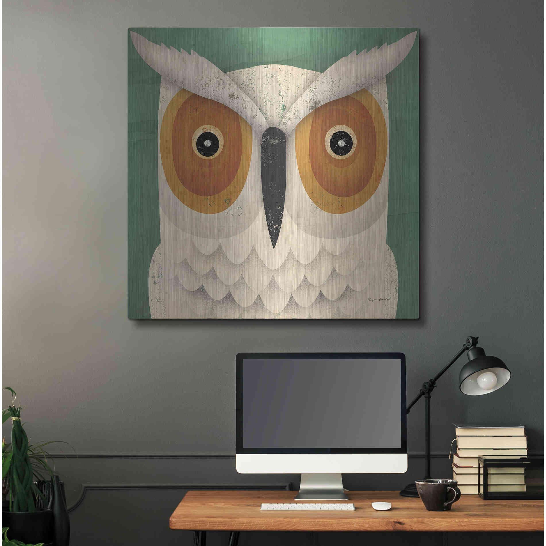 Luxe Metal Art 'White Owl' by Ryan Fowler, Metal Wall Art,36x36
