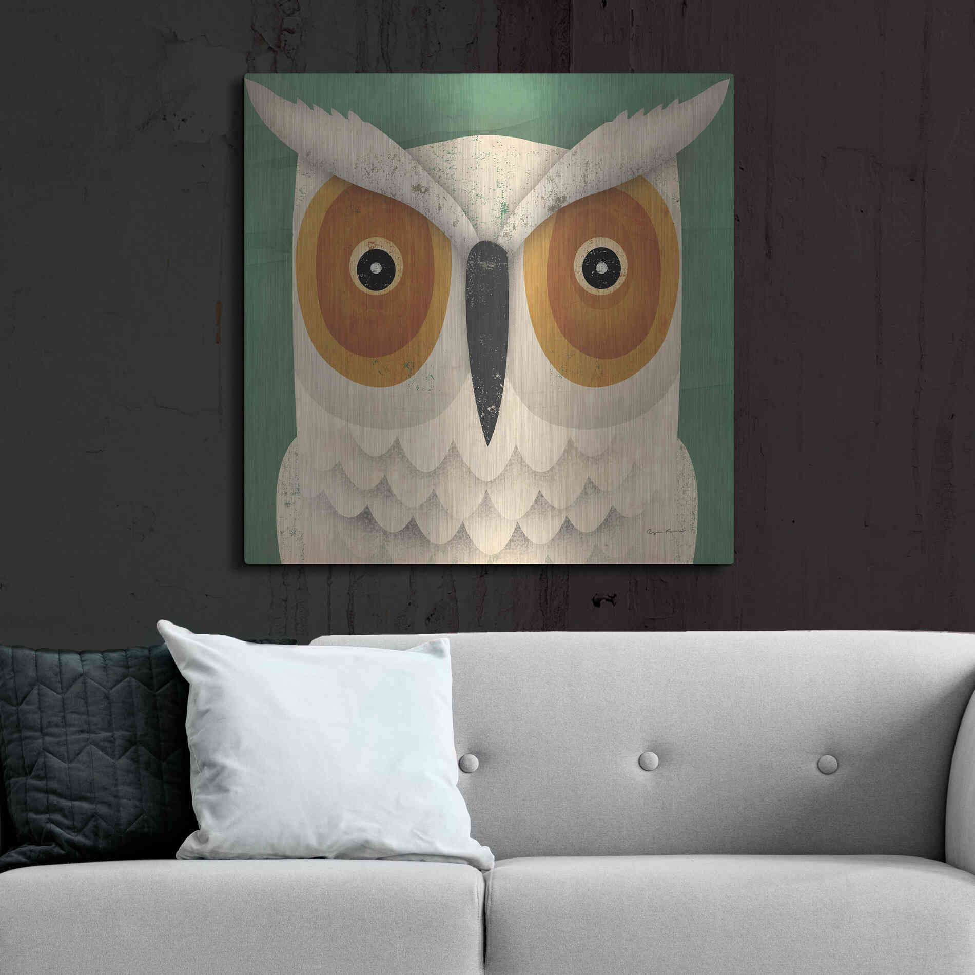 Luxe Metal Art 'White Owl' by Ryan Fowler, Metal Wall Art,36x36
