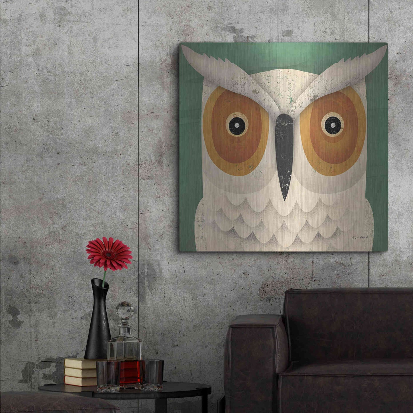 Luxe Metal Art 'White Owl' by Ryan Fowler, Metal Wall Art,36x36