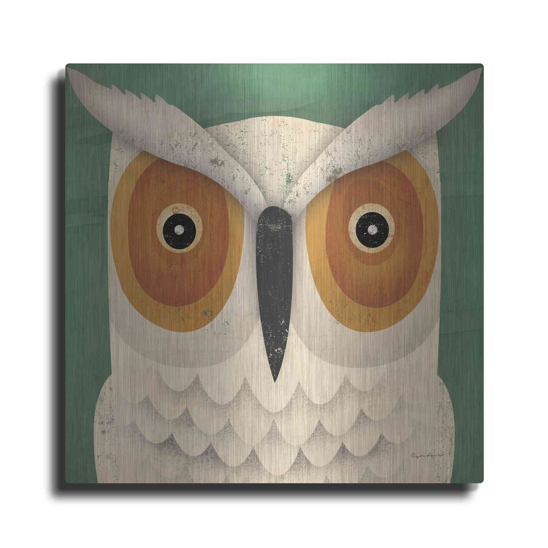 Luxe Metal Art 'White Owl' by Ryan Fowler, Metal Wall Art