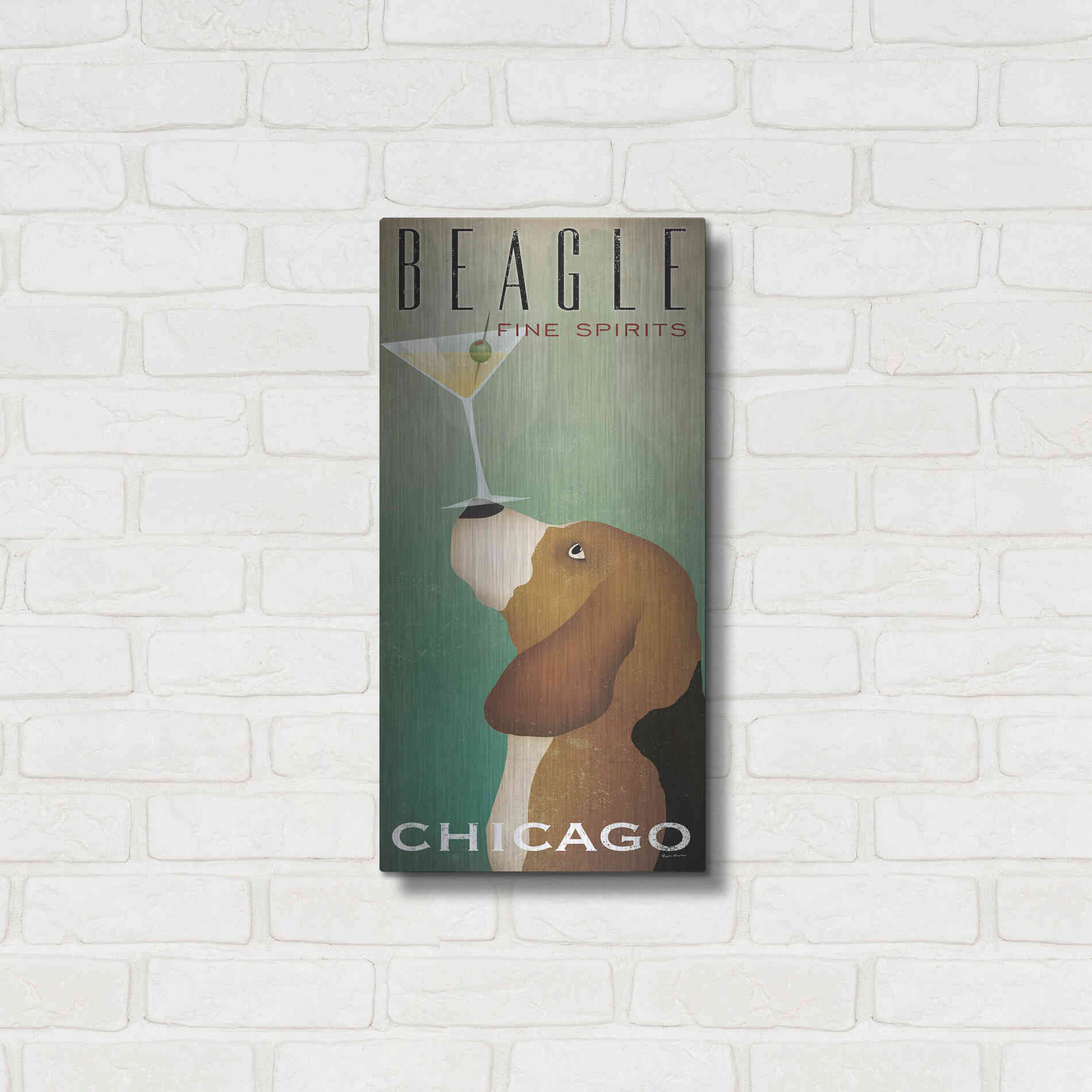 Luxe Metal Art 'Beagle Martini' by Ryan Fowler, Metal Wall Art,12x24