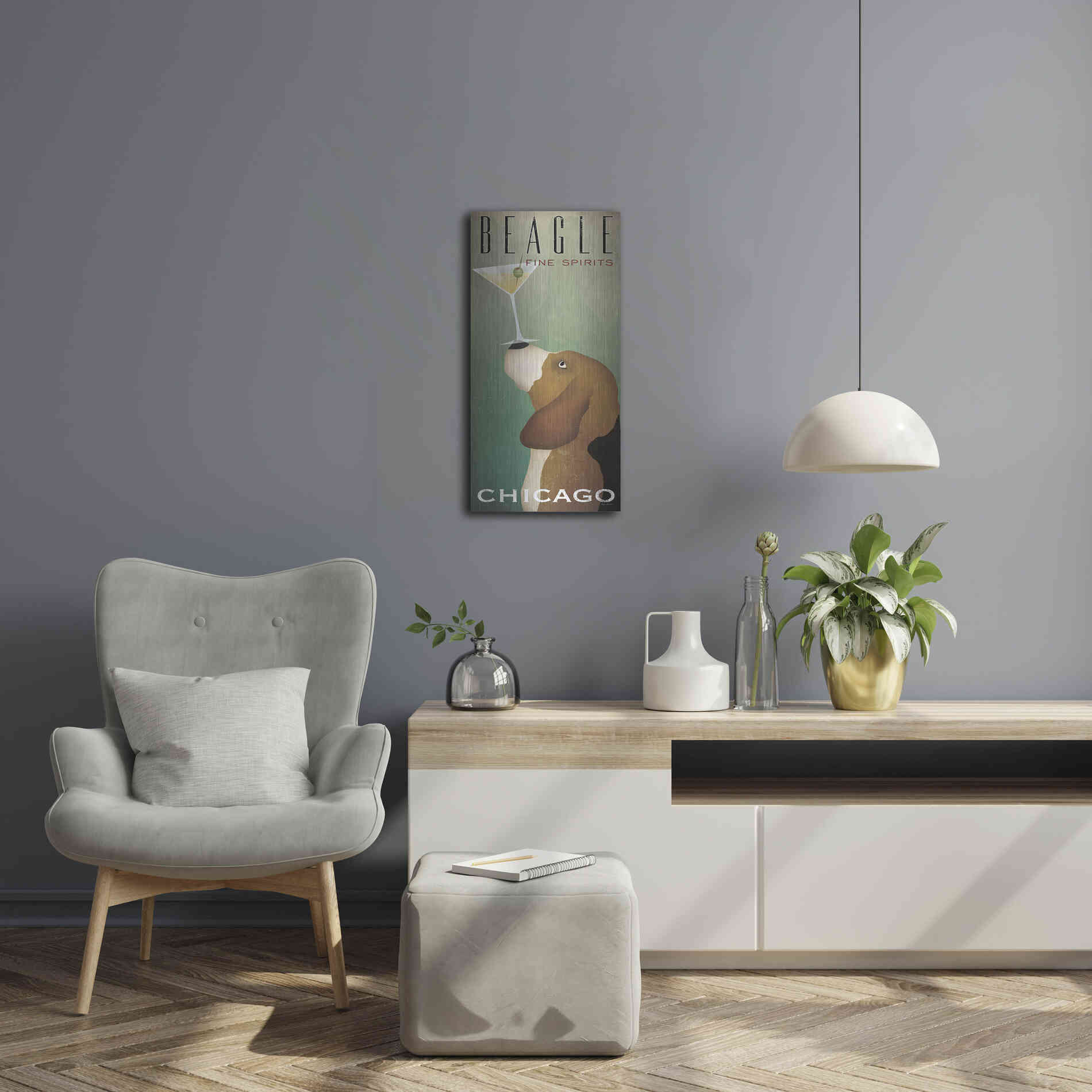 Luxe Metal Art 'Beagle Martini' by Ryan Fowler, Metal Wall Art,12x24