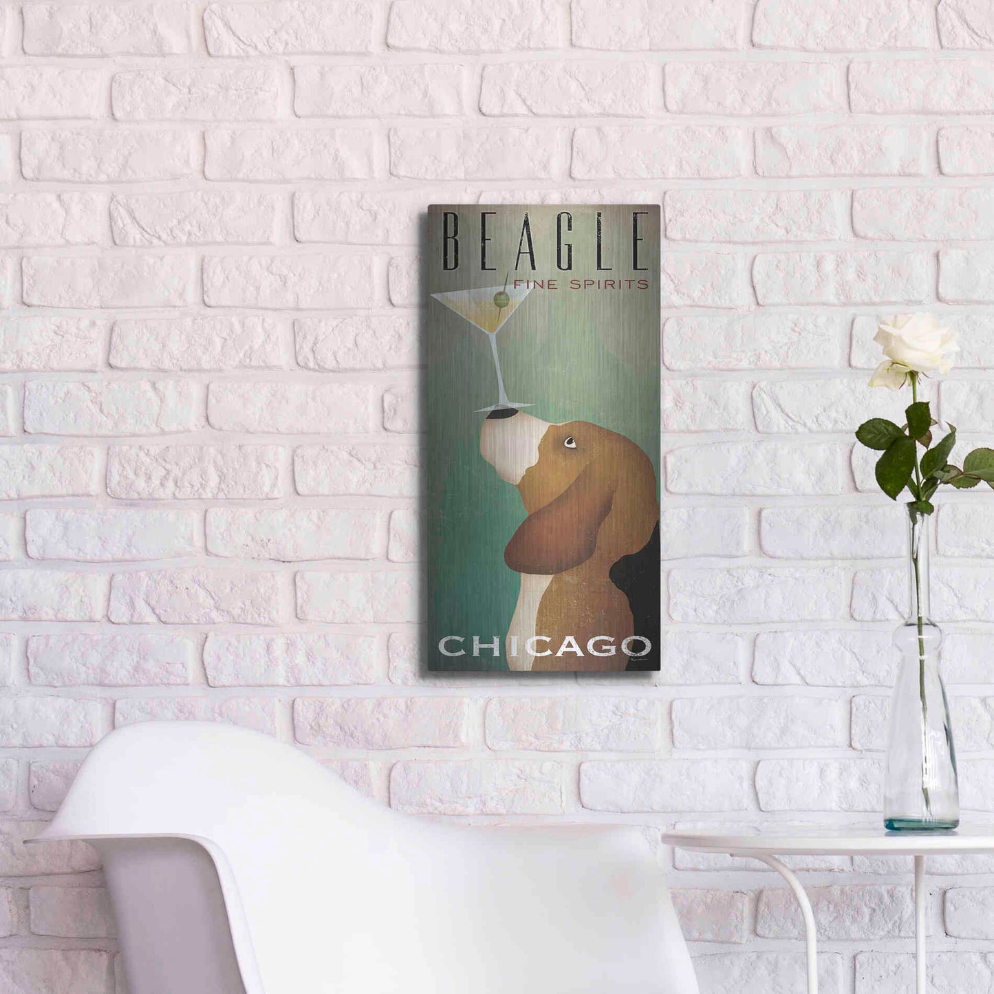 Luxe Metal Art 'Beagle Martini' by Ryan Fowler, Metal Wall Art,12x24