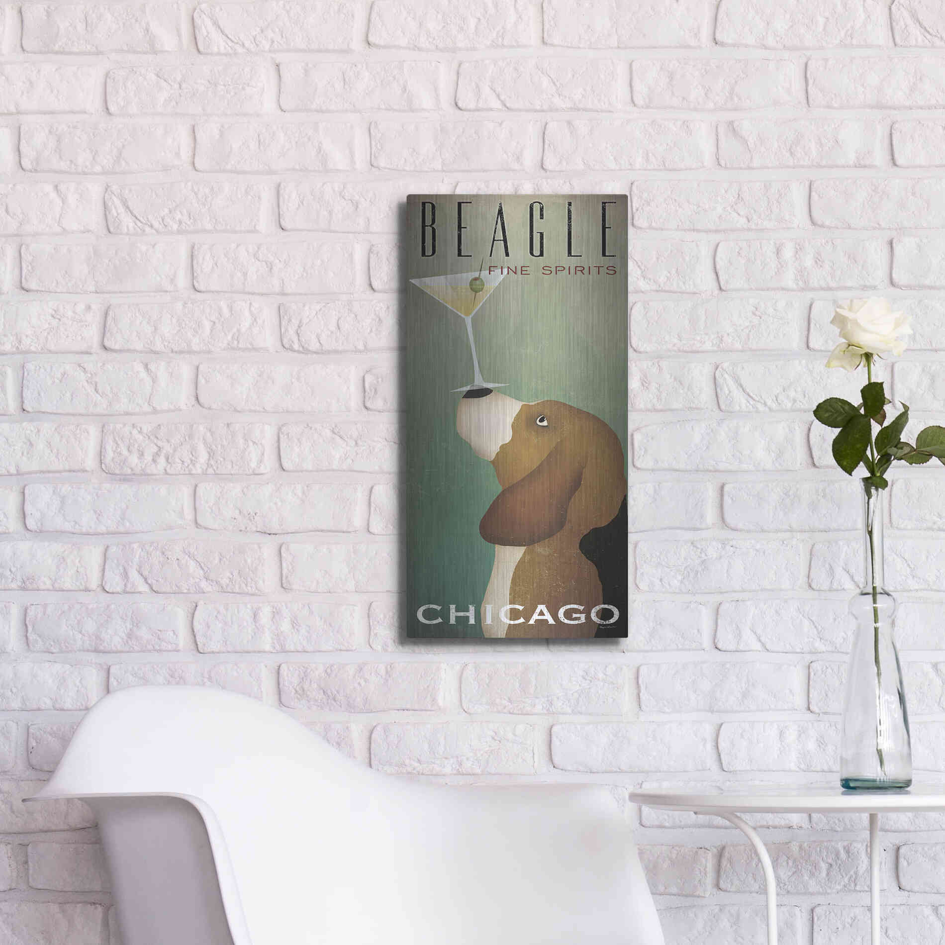 Luxe Metal Art 'Beagle Martini' by Ryan Fowler, Metal Wall Art,12x24