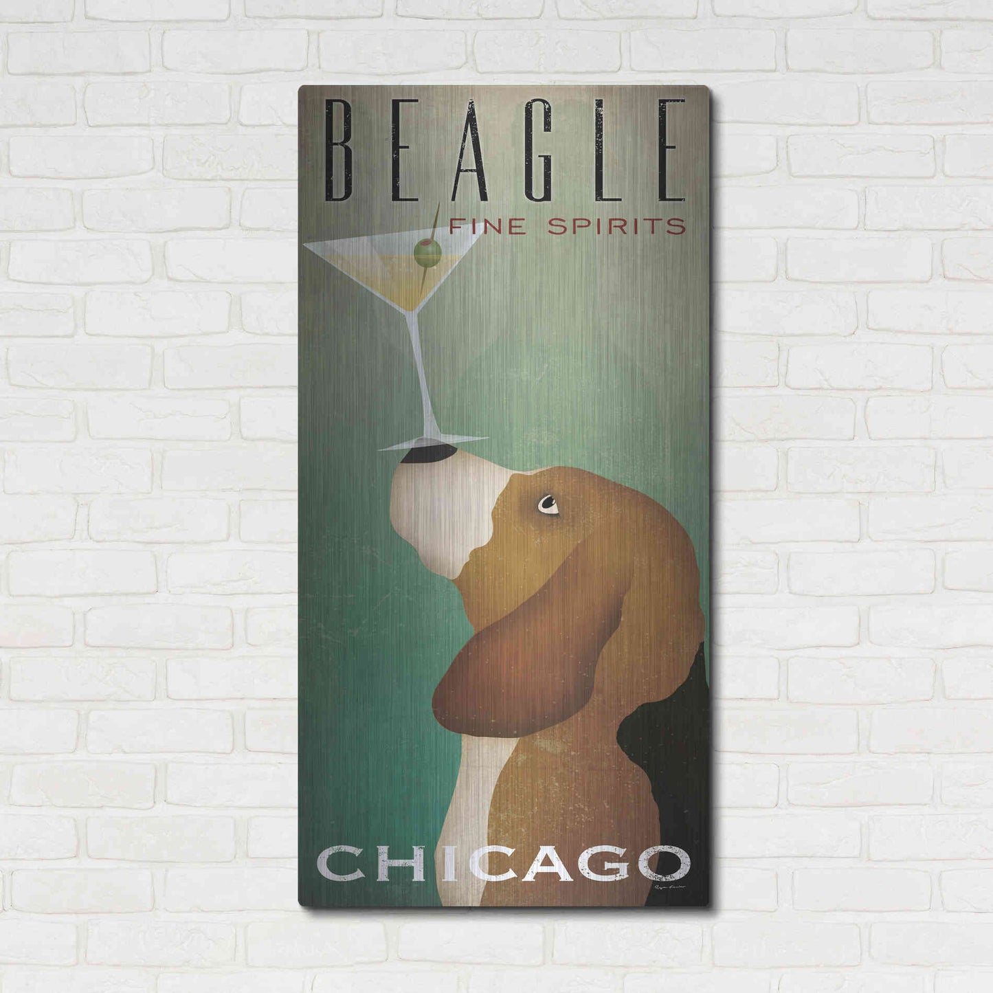 Luxe Metal Art 'Beagle Martini' by Ryan Fowler, Metal Wall Art,24x48