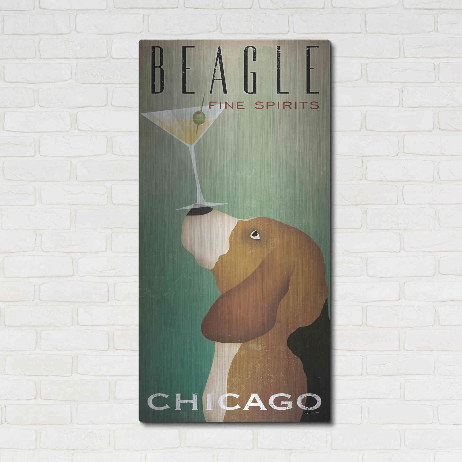 Luxe Metal Art 'Beagle Martini' by Ryan Fowler, Metal Wall Art,24x48