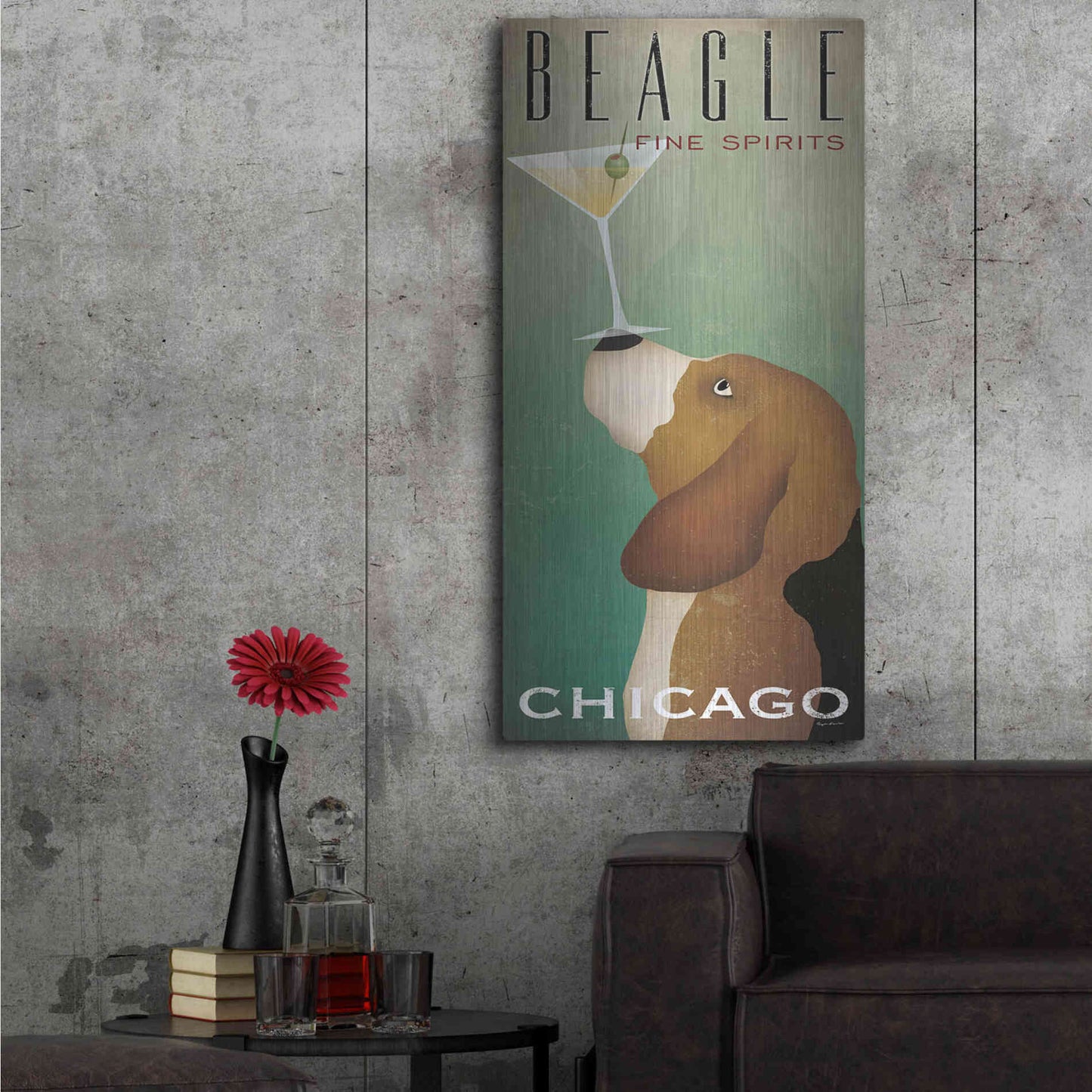 Luxe Metal Art 'Beagle Martini' by Ryan Fowler, Metal Wall Art,24x48