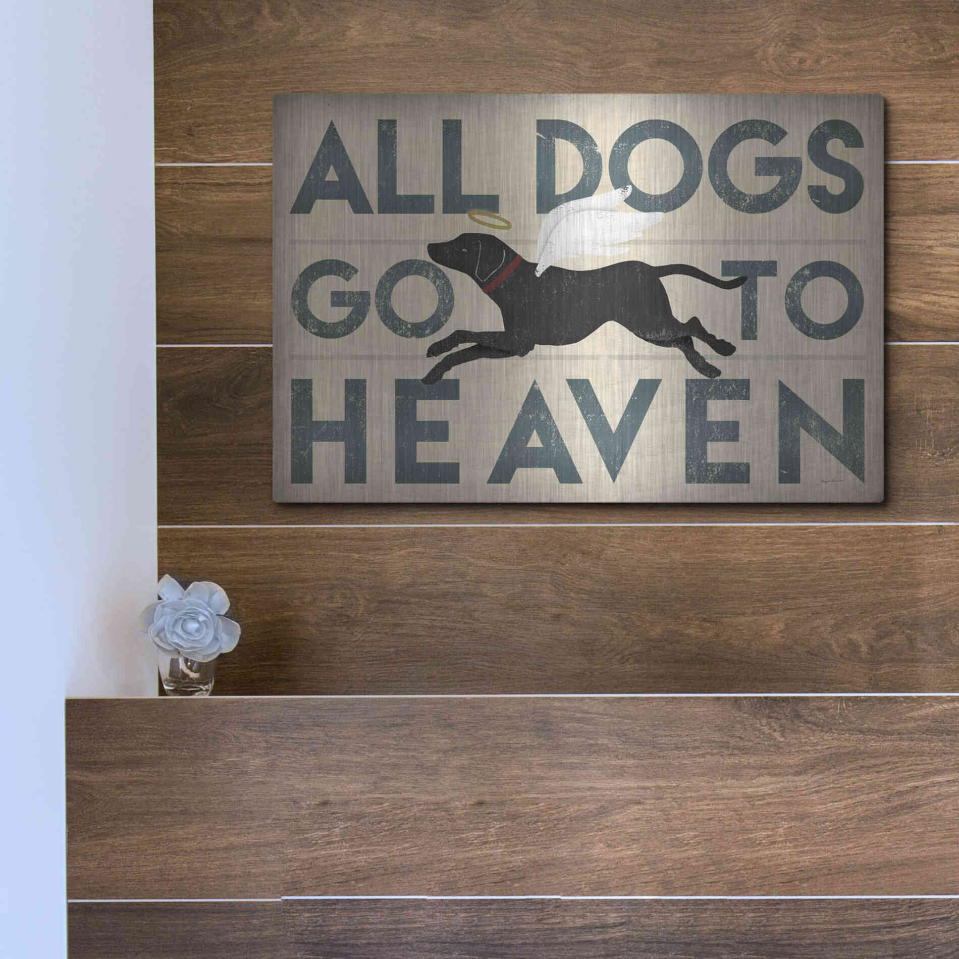 Luxe Metal Art 'All Dogs Go To Heaven I' by Ryan Fowler, Metal Wall Art,16x12