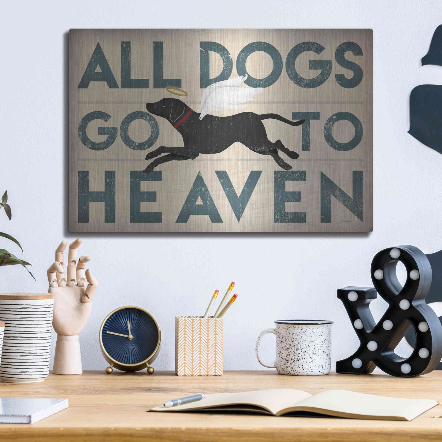 Luxe Metal Art 'All Dogs Go To Heaven I' by Ryan Fowler, Metal Wall Art,16x12