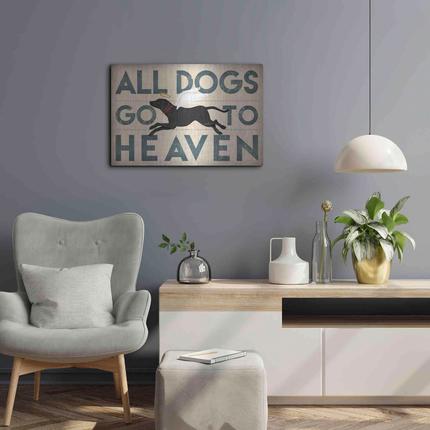 Luxe Metal Art 'All Dogs Go To Heaven I' by Ryan Fowler, Metal Wall Art,24x16