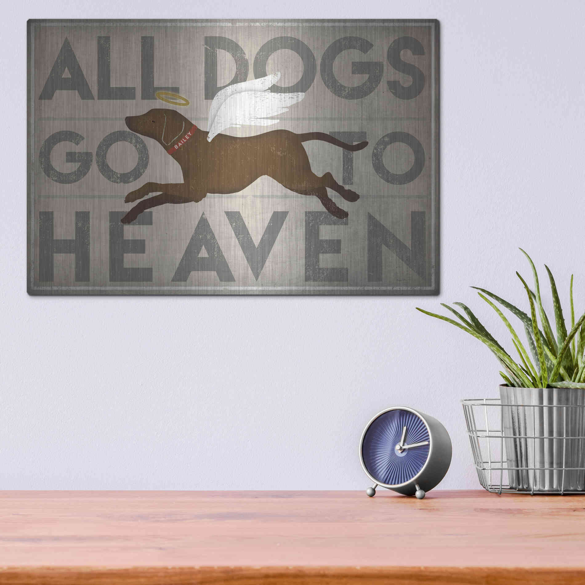 Luxe Metal Art 'All Dogs Go To Heaven II' by Ryan Fowler, Metal Wall Art,16x12