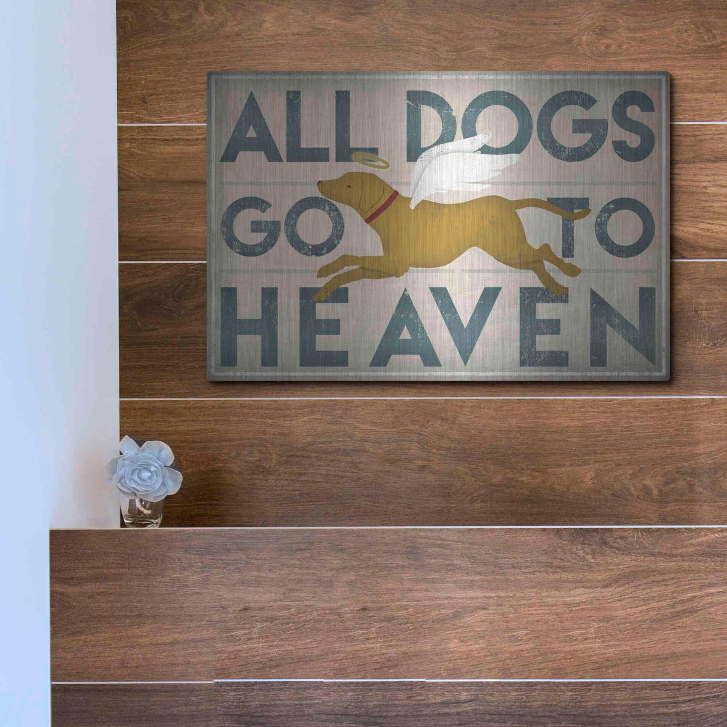 Luxe Metal Art 'All Dogs Go To Heaven III' by Ryan Fowler, Metal Wall Art,16x12