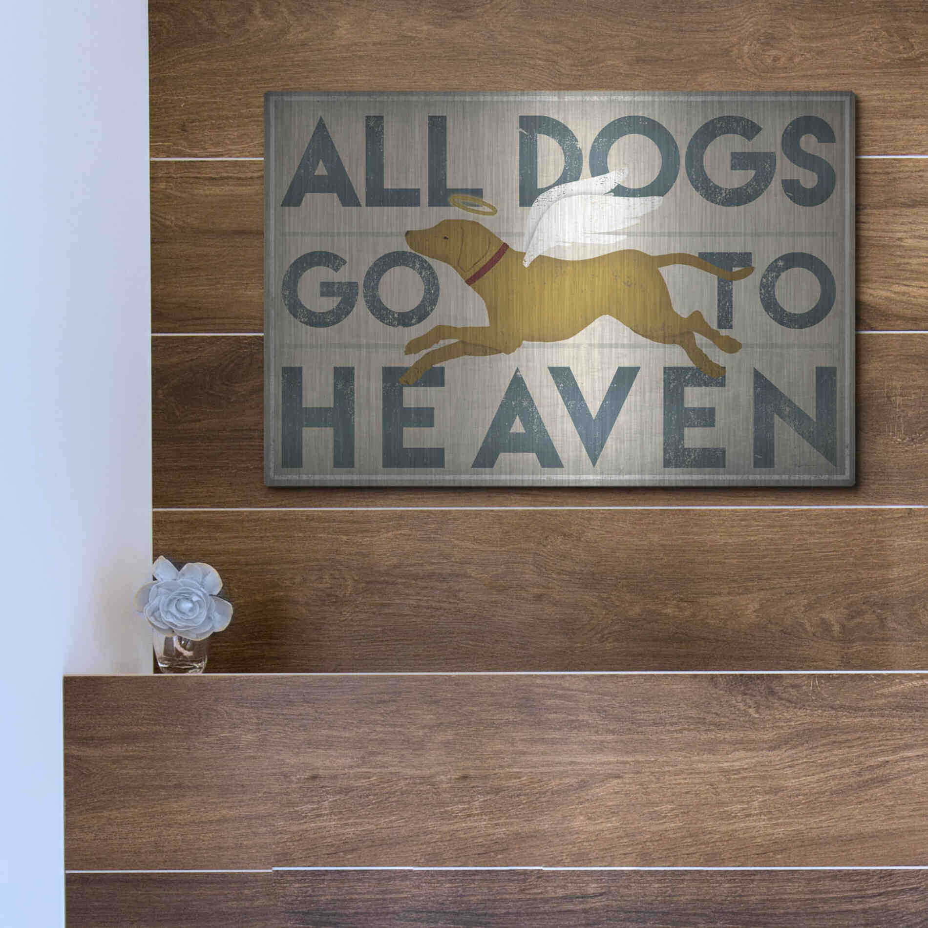 Luxe Metal Art 'All Dogs Go To Heaven III' by Ryan Fowler, Metal Wall Art,16x12