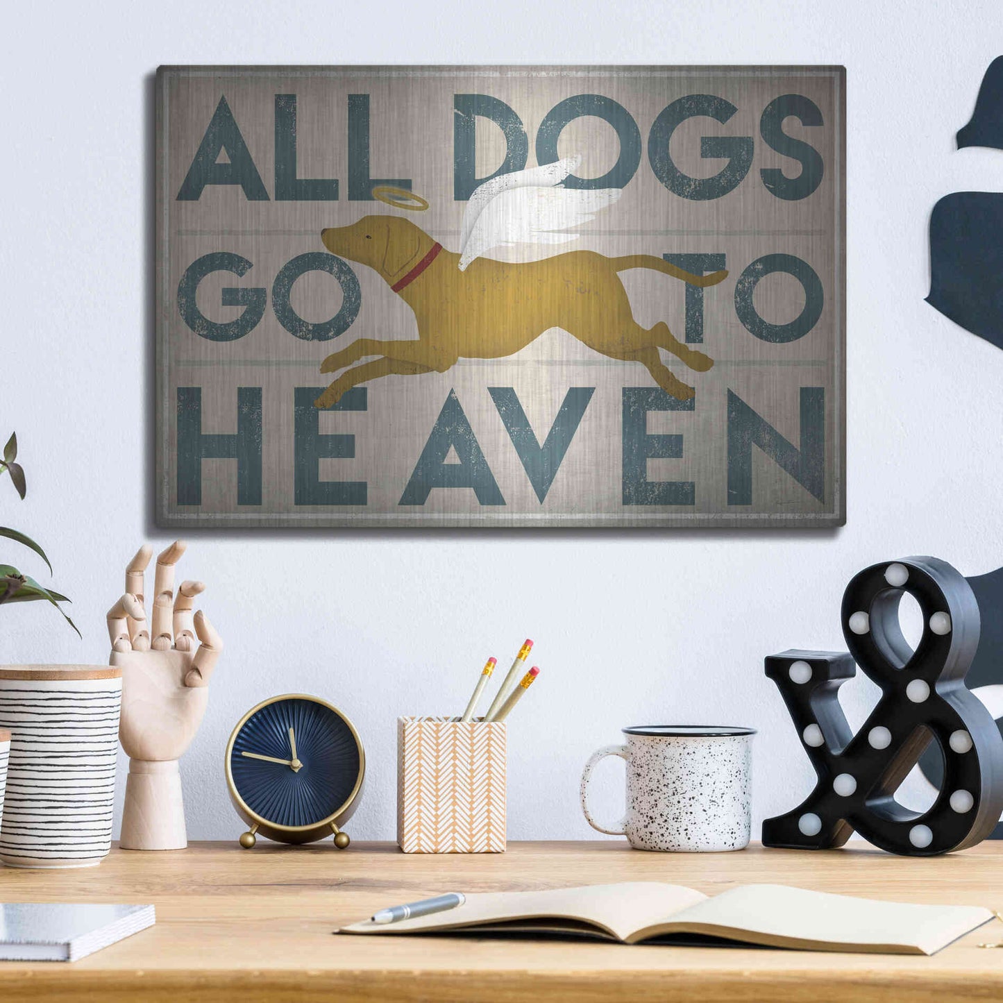 Luxe Metal Art 'All Dogs Go To Heaven III' by Ryan Fowler, Metal Wall Art,16x12