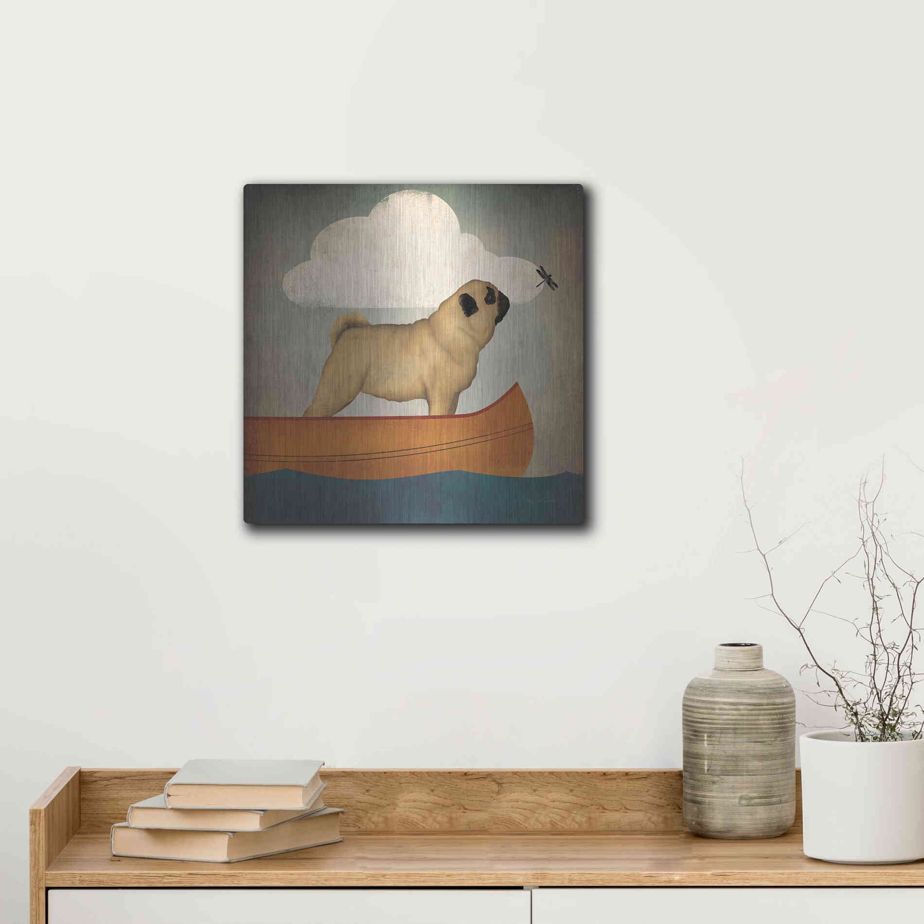 Luxe Metal Art 'Pug Canoe Co' by Ryan Fowler, Metal Wall Art,12x12