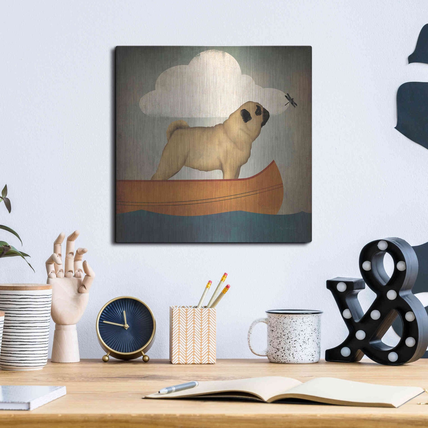 Luxe Metal Art 'Pug Canoe Co' by Ryan Fowler, Metal Wall Art,12x12