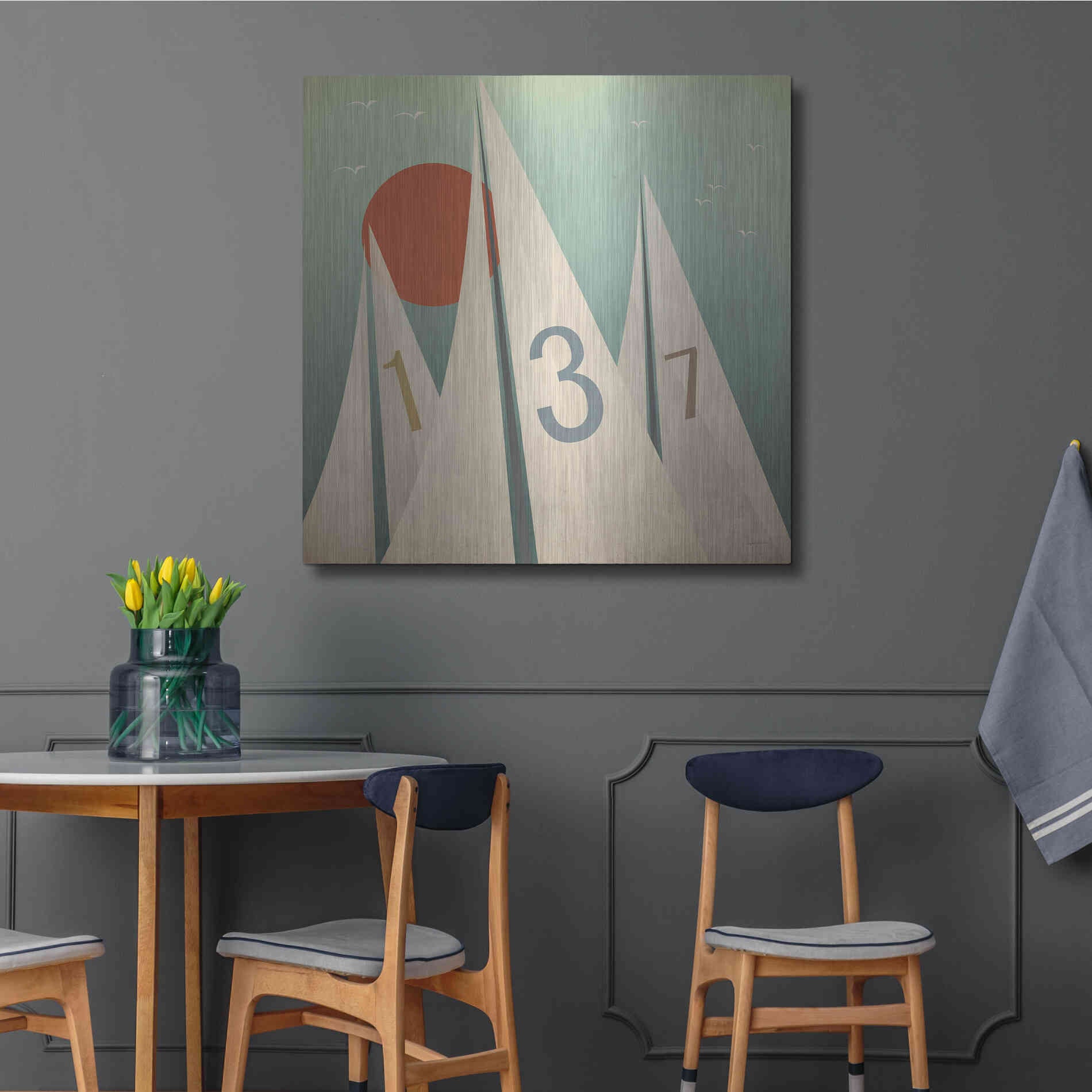 Luxe Metal Art 'Sails VII With Sun' by Ryan Fowler, Metal Wall Art,36x36