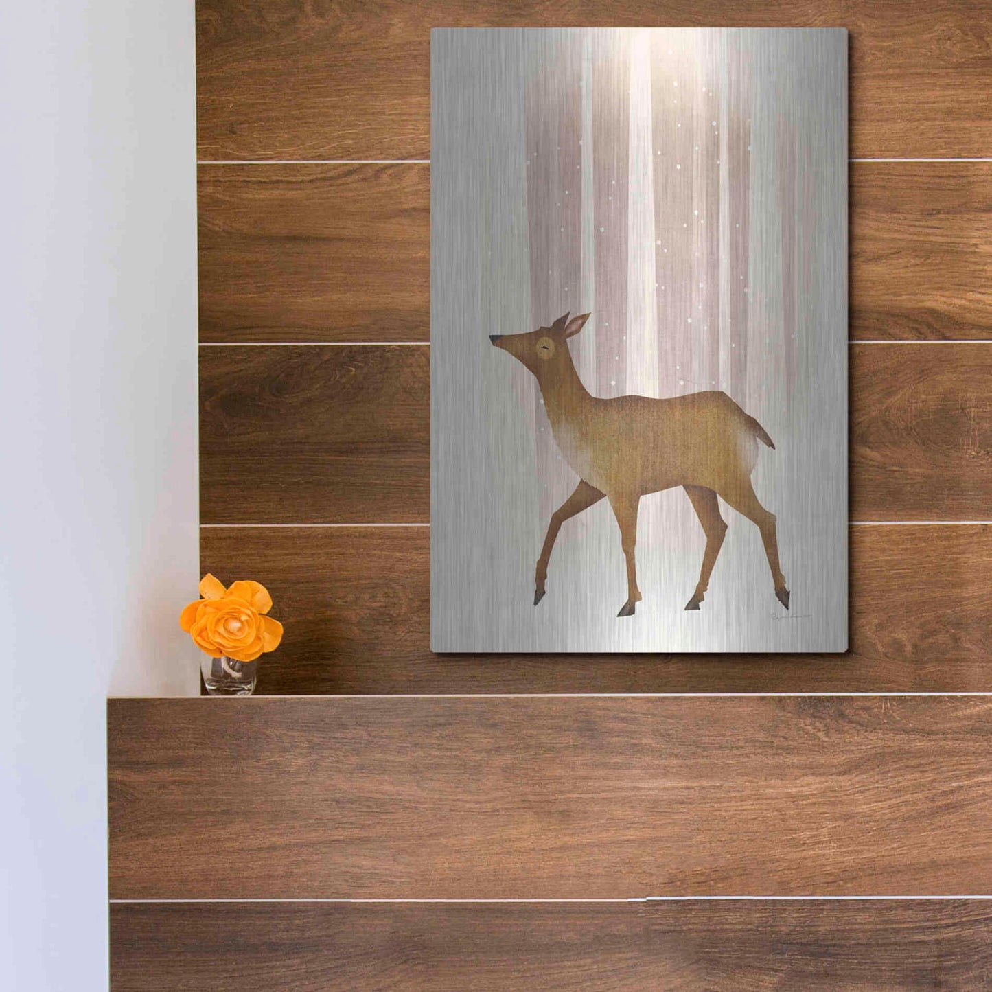 Luxe Metal Art 'Snowy Doe' by Ryan Fowler, Metal Wall Art,12x16