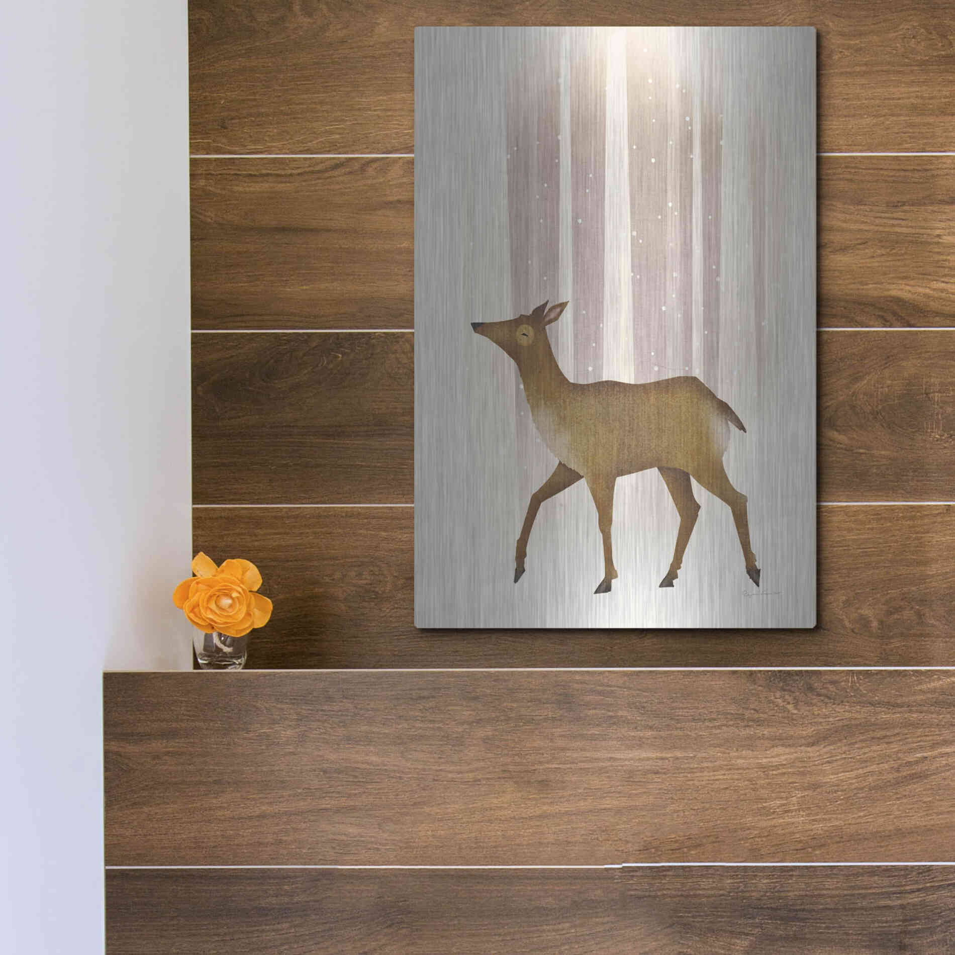Luxe Metal Art 'Snowy Doe' by Ryan Fowler, Metal Wall Art,12x16