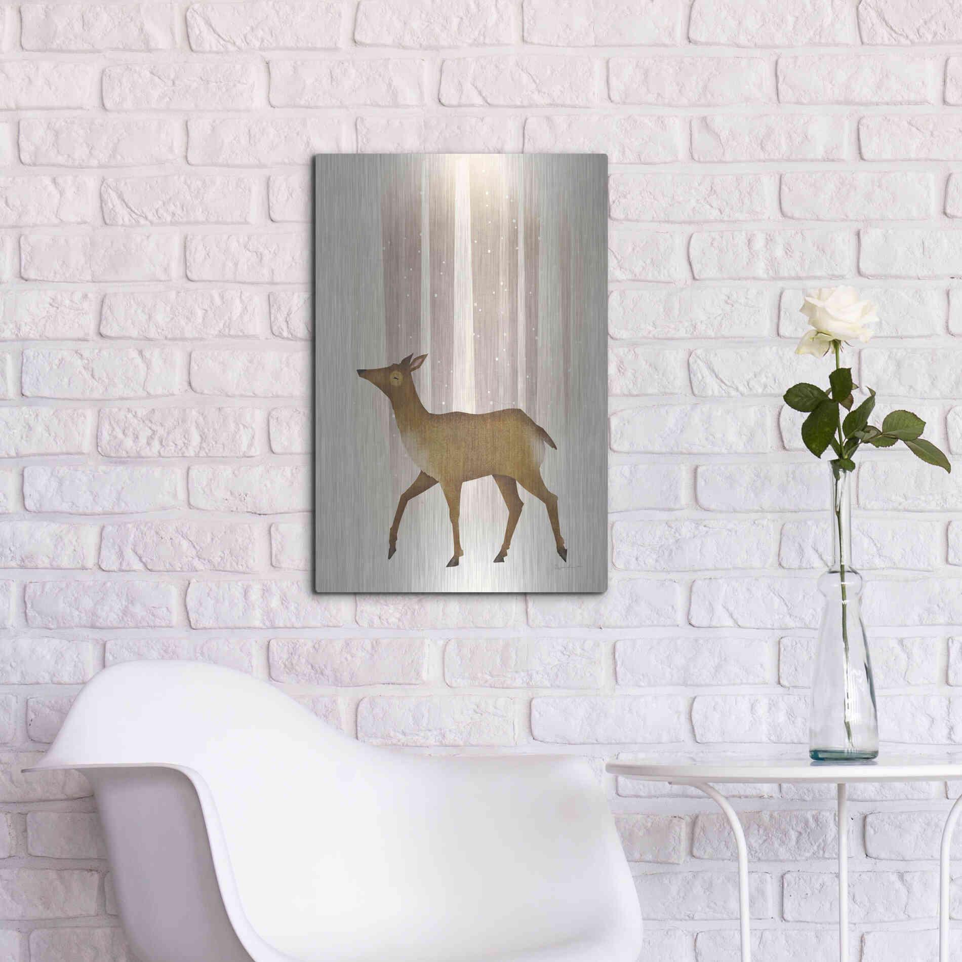 Luxe Metal Art 'Snowy Doe' by Ryan Fowler, Metal Wall Art,16x24