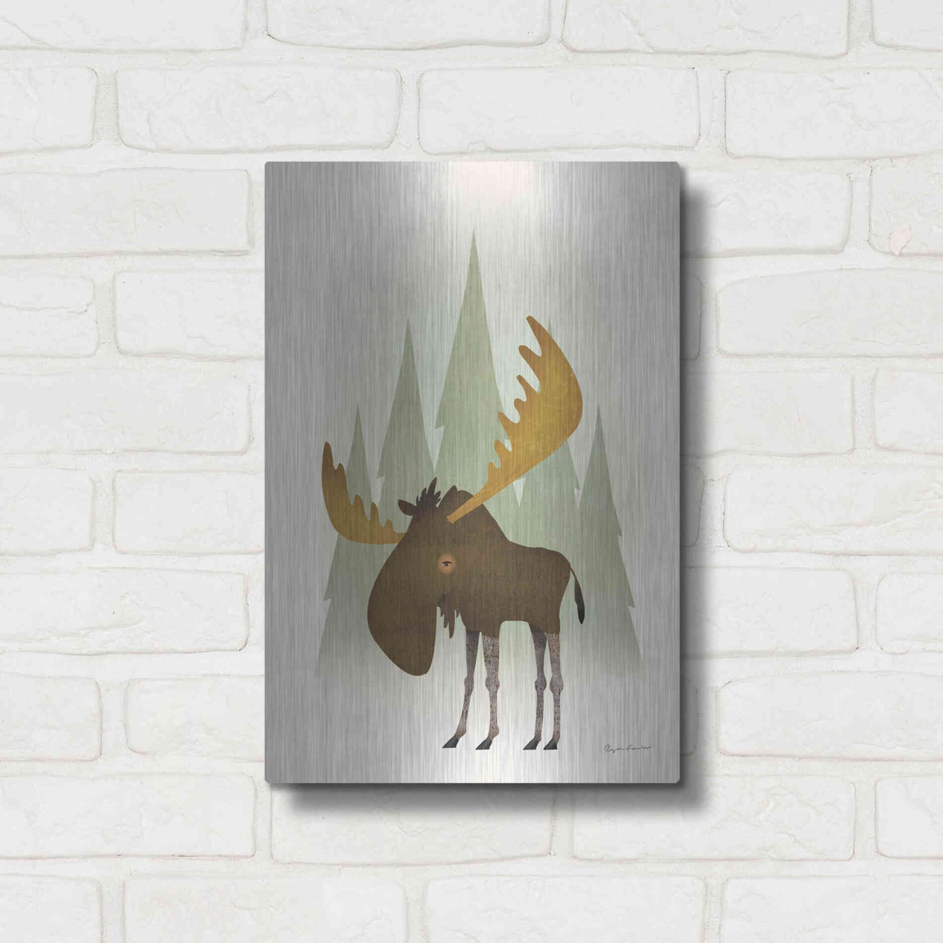 Luxe Metal Art 'Forest Moose' by Ryan Fowler, Metal Wall Art,12x16