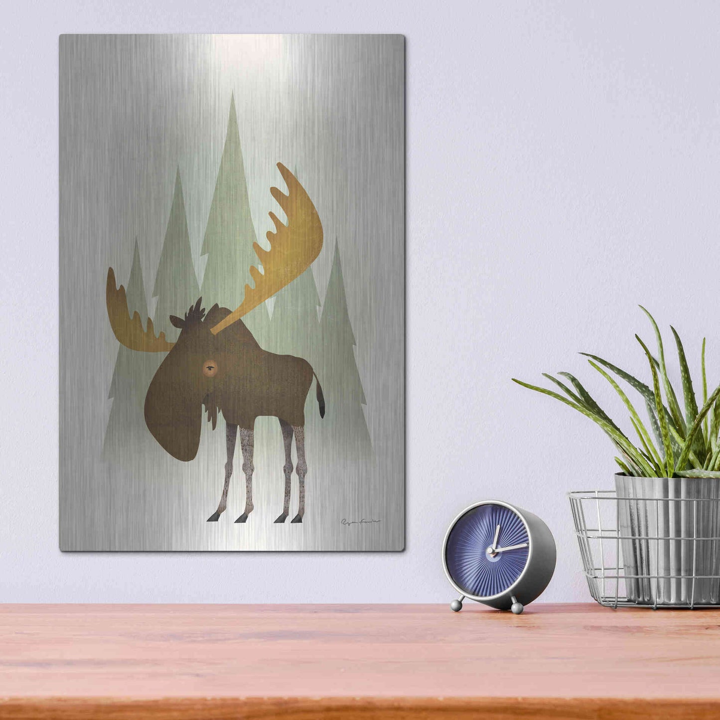 Luxe Metal Art 'Forest Moose' by Ryan Fowler, Metal Wall Art,12x16