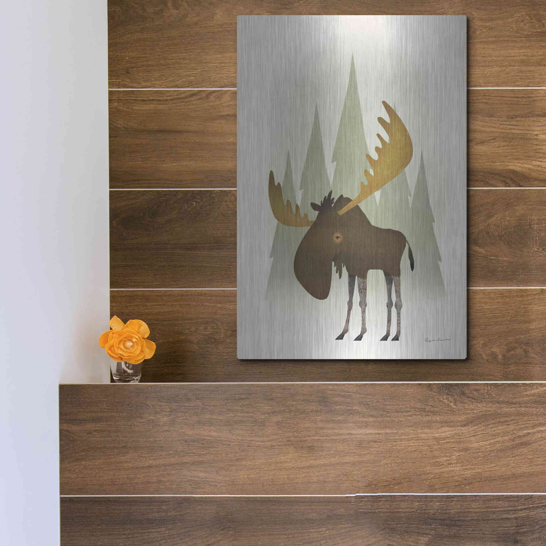 Luxe Metal Art 'Forest Moose' by Ryan Fowler, Metal Wall Art,12x16